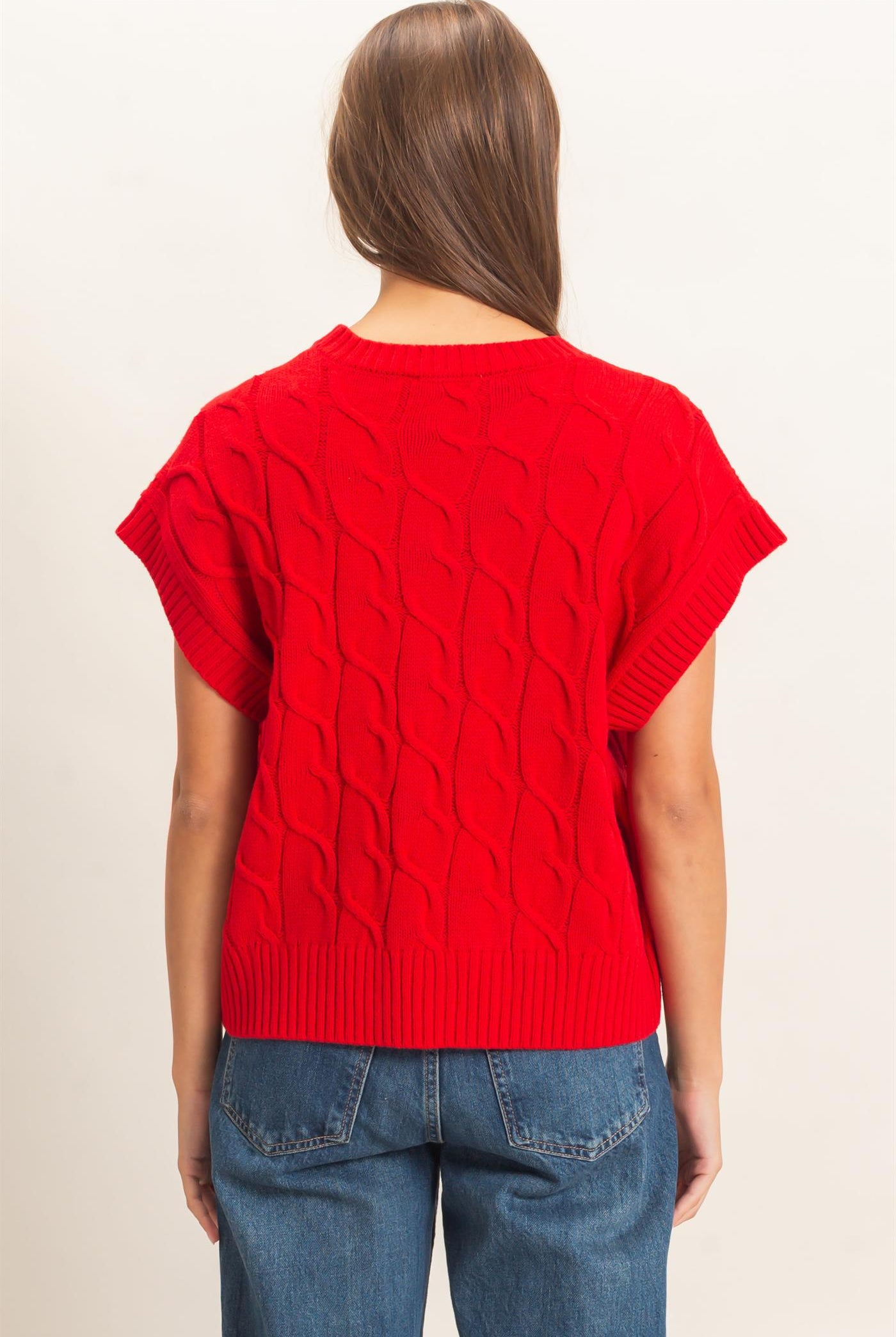 Wholesale Cable Knit Cap Sleeve Sweater Sweaters DZ26C974 RED DOUBLE ZERO