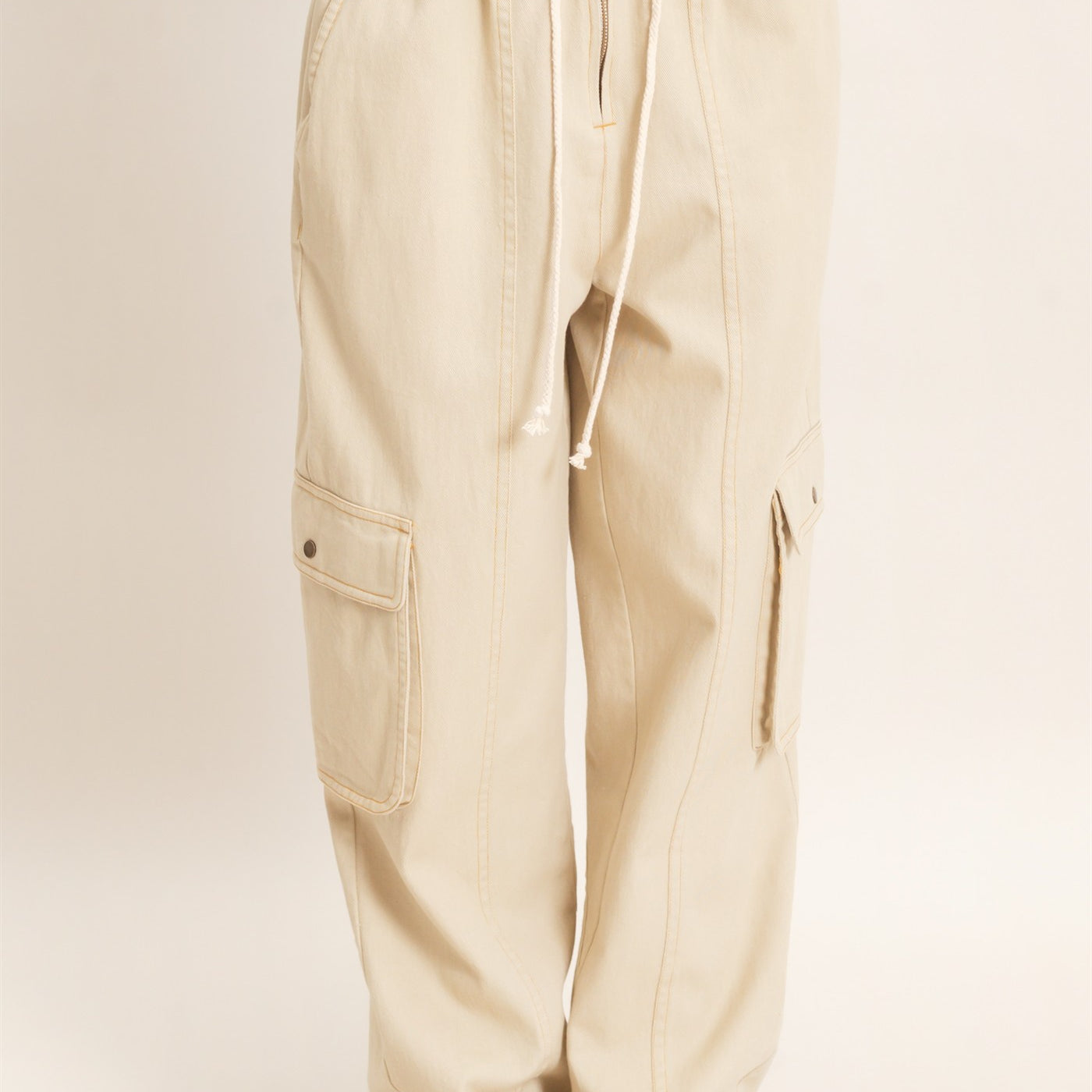 Wholesale Drawstring Cargo Denim Pants Pants HF26E182 BEIGE HYFVE