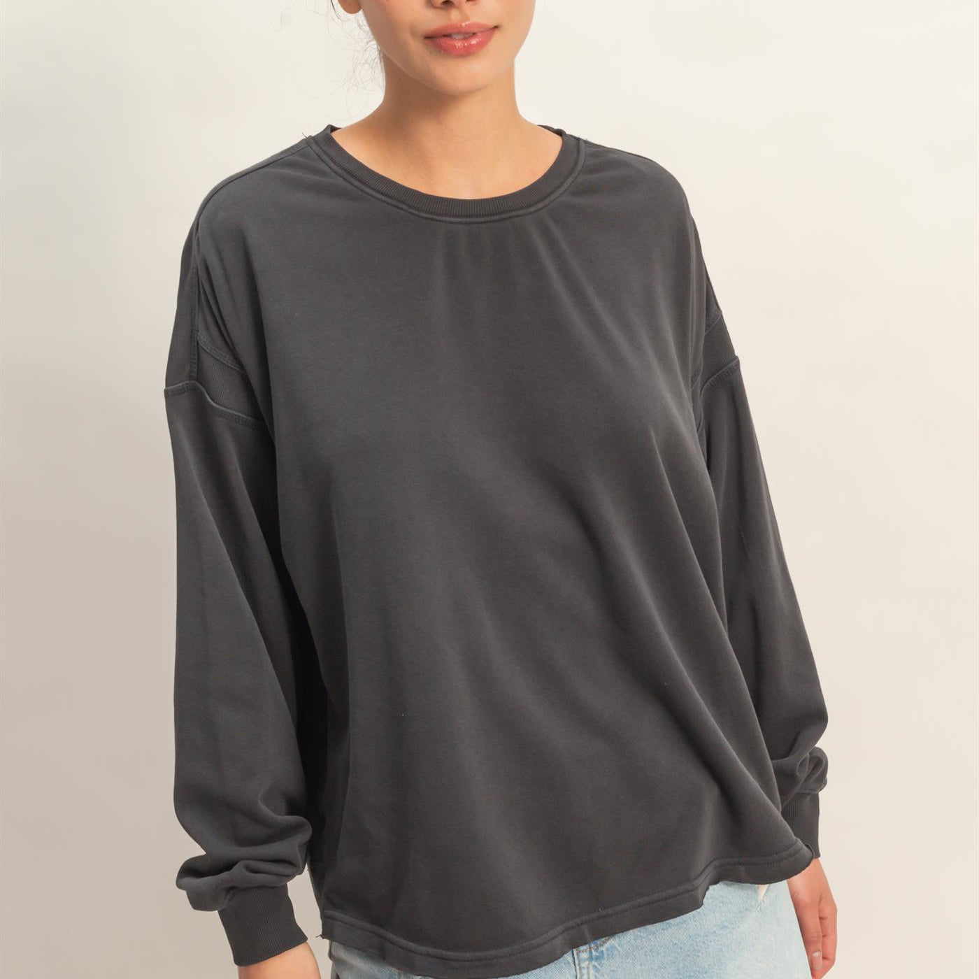Wholesale Oversized Cross Detail Open Back Sweatshirt Clothing Tops DZ26E050 BLACK DOUBLE ZERO
