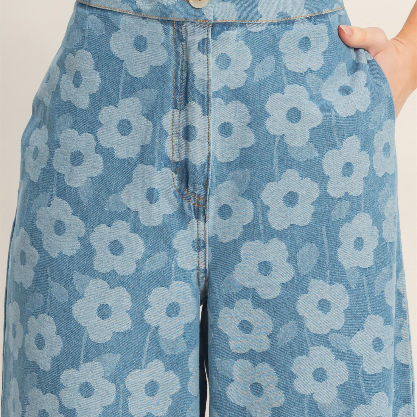 Wholesale Floral Wide-Leg Pants Pants HF26A818 LIGHT BLUE HYFVE