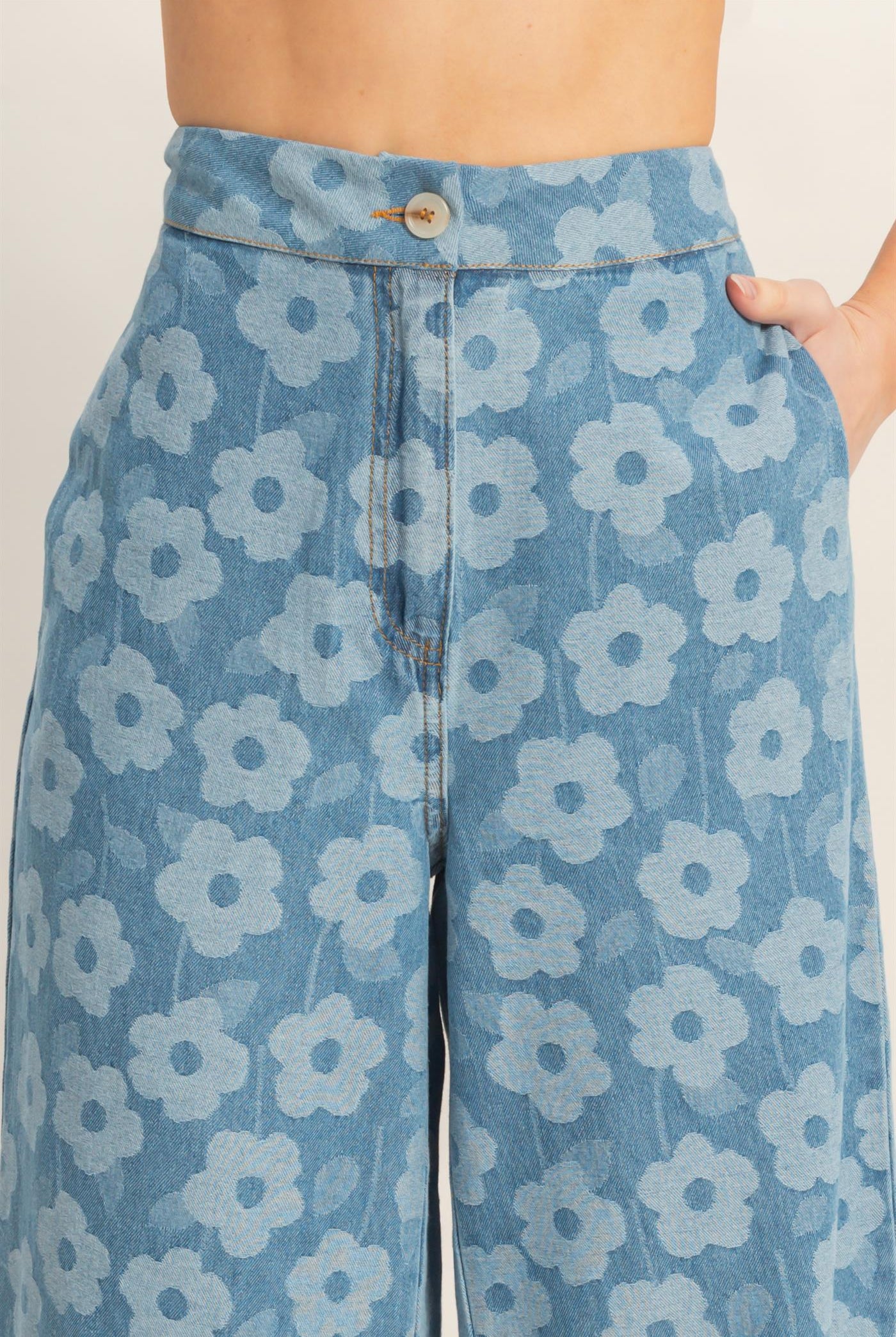 Wholesale Floral Wide-Leg Pants Pants HF26A818 LIGHT BLUE HYFVE