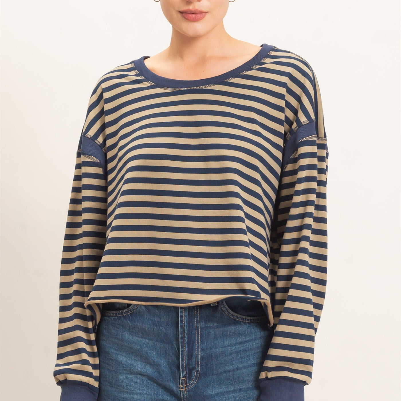 Wholesale Striped Long Sleeve Top Clothing Tops HF26C908-D NAVY HYFVE