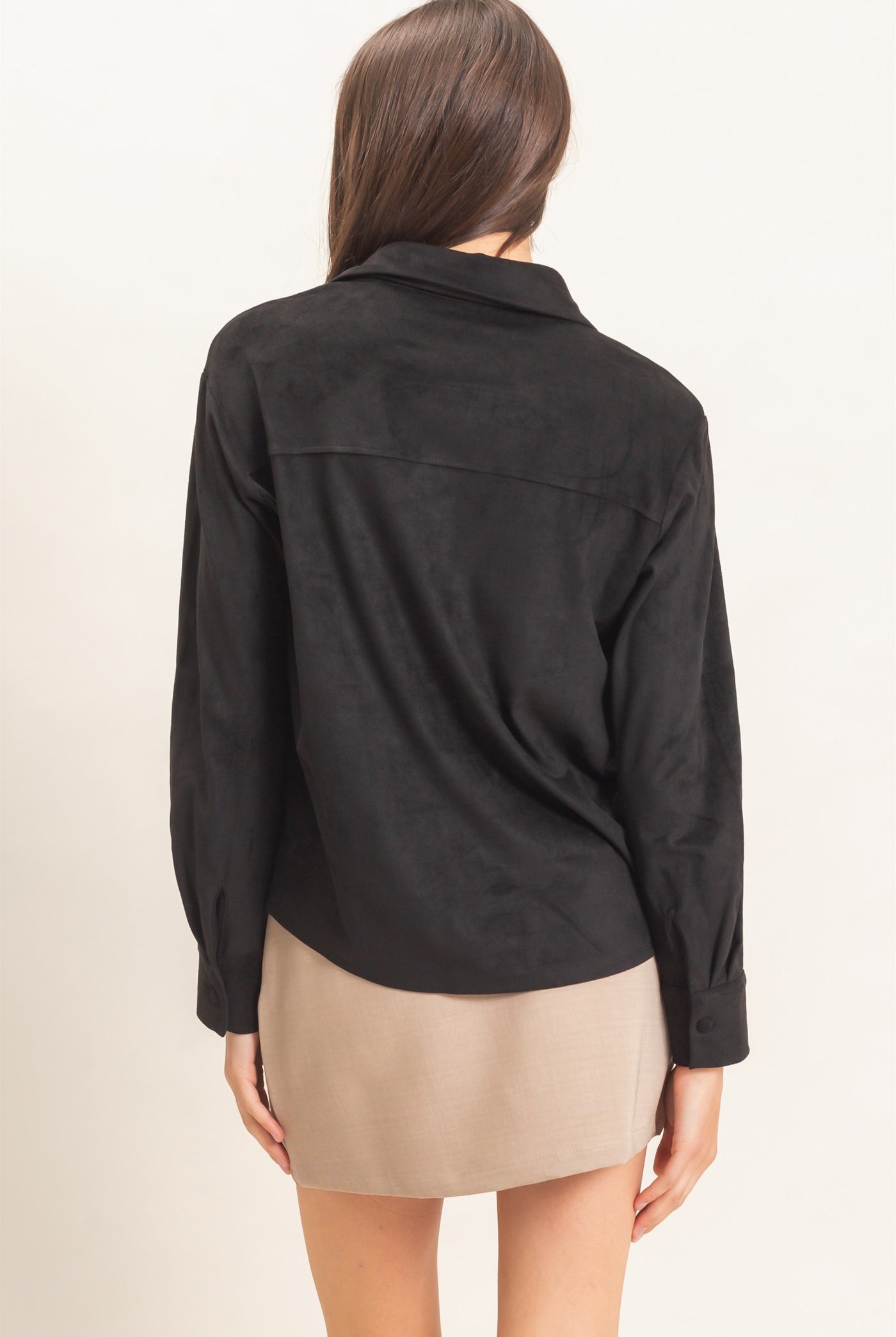 Wholesale Suede Button-Up Shirt Shirts HF26F083 BLACK HYFVE