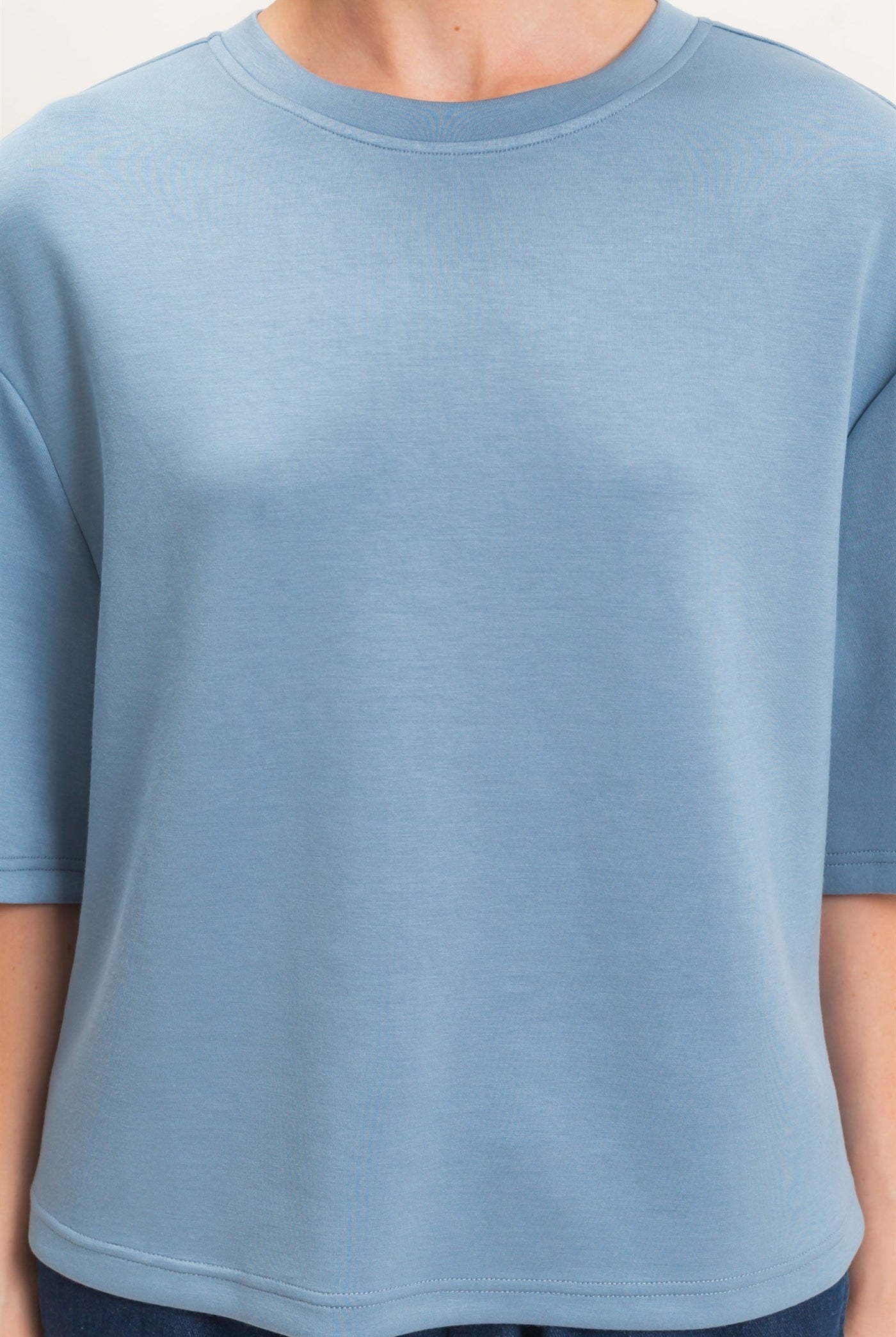 Wholesale Loose Fit Crew Neck Short Sleeve Top Clothing Tops DZ26C965 DUSTY BLUE DOUBLE ZERO