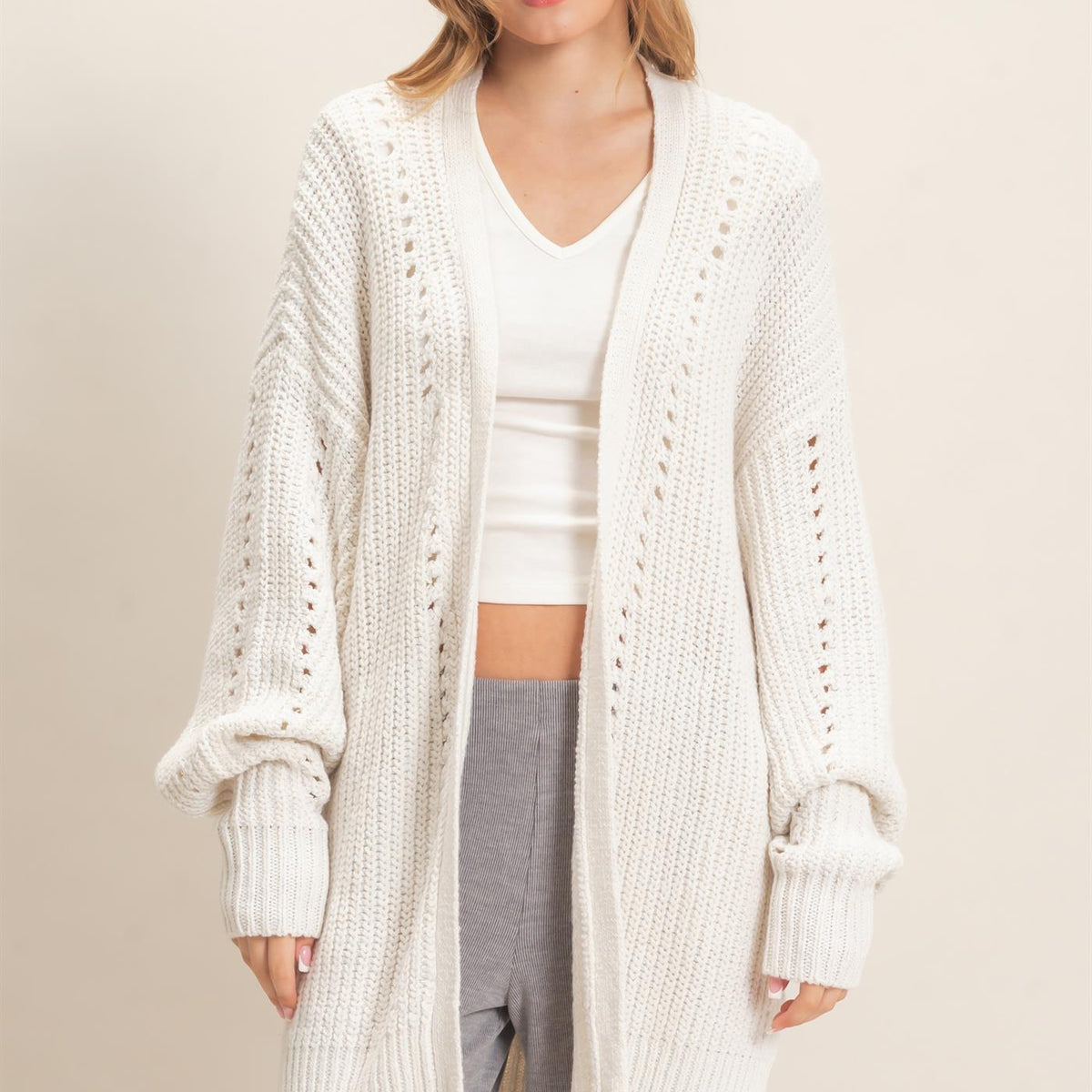Wholesale Open-Front Cardigan Cardigans HF26C410 IVORY HYFVE