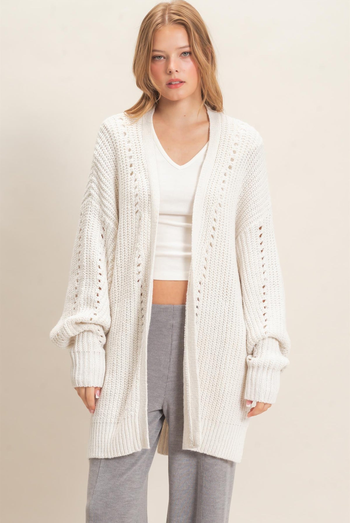 Wholesale Open-Front Cardigan Cardigans HF26C410 IVORY HYFVE
