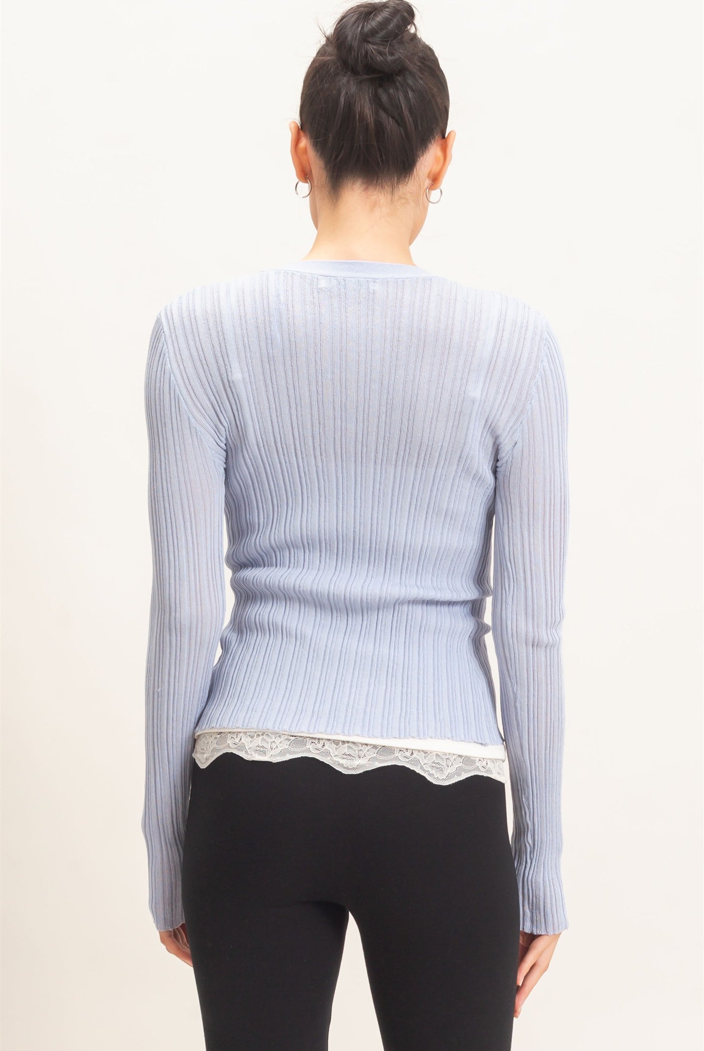 Wholesale Ribbed V-Neck Cardigan Cardigans HF26E154 BLUE HYFVE