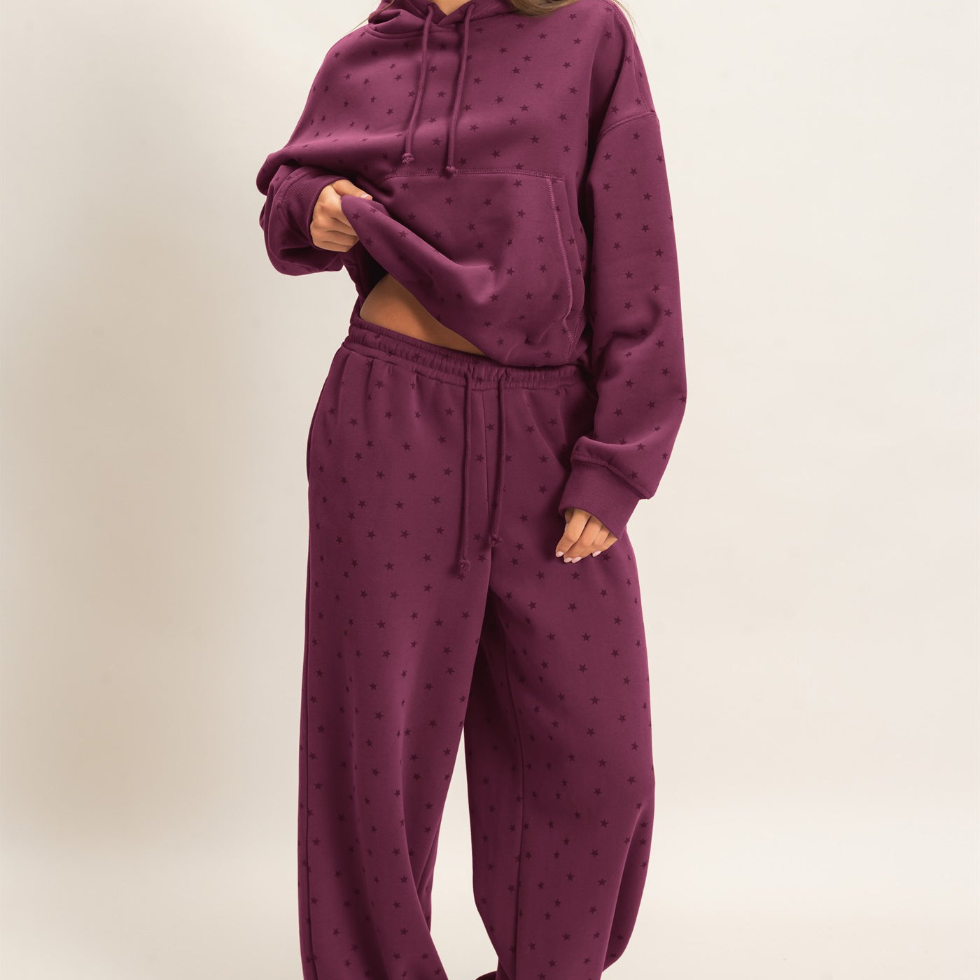 Wholesale Star Print Elastic Waist Jogger Pants Joggers DZ26E287 DARK CHERRY DOUBLE ZERO
