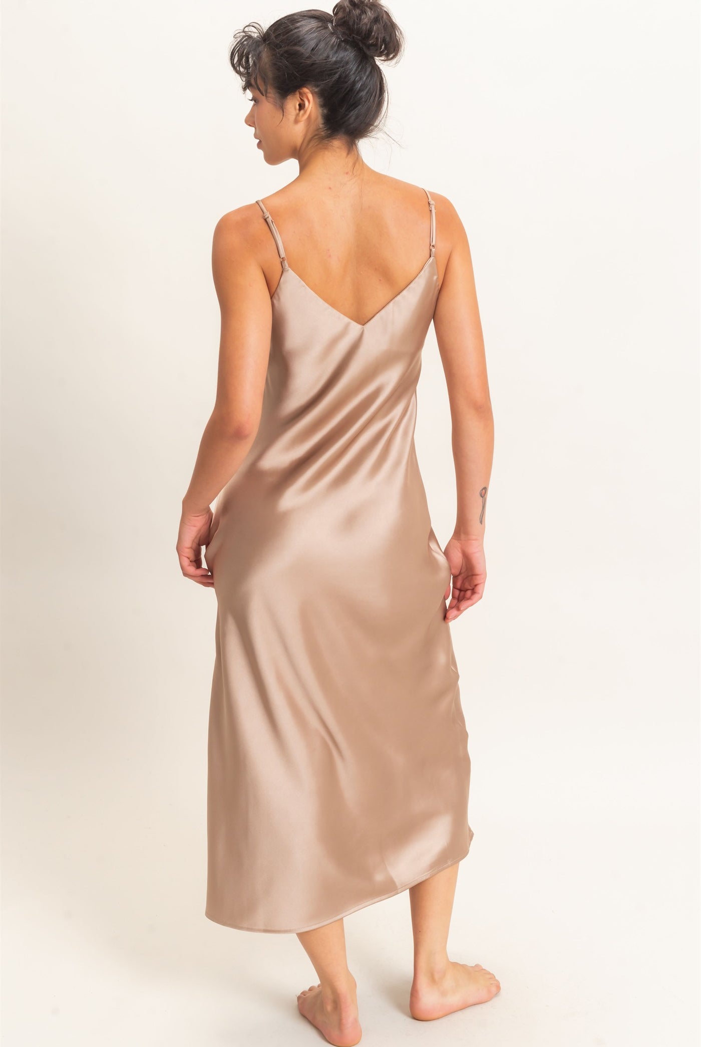 Wholesale Satin V-Neck Slip Dress Dresses DZ26E262 DARK TAUPE DOUBLE ZERO
