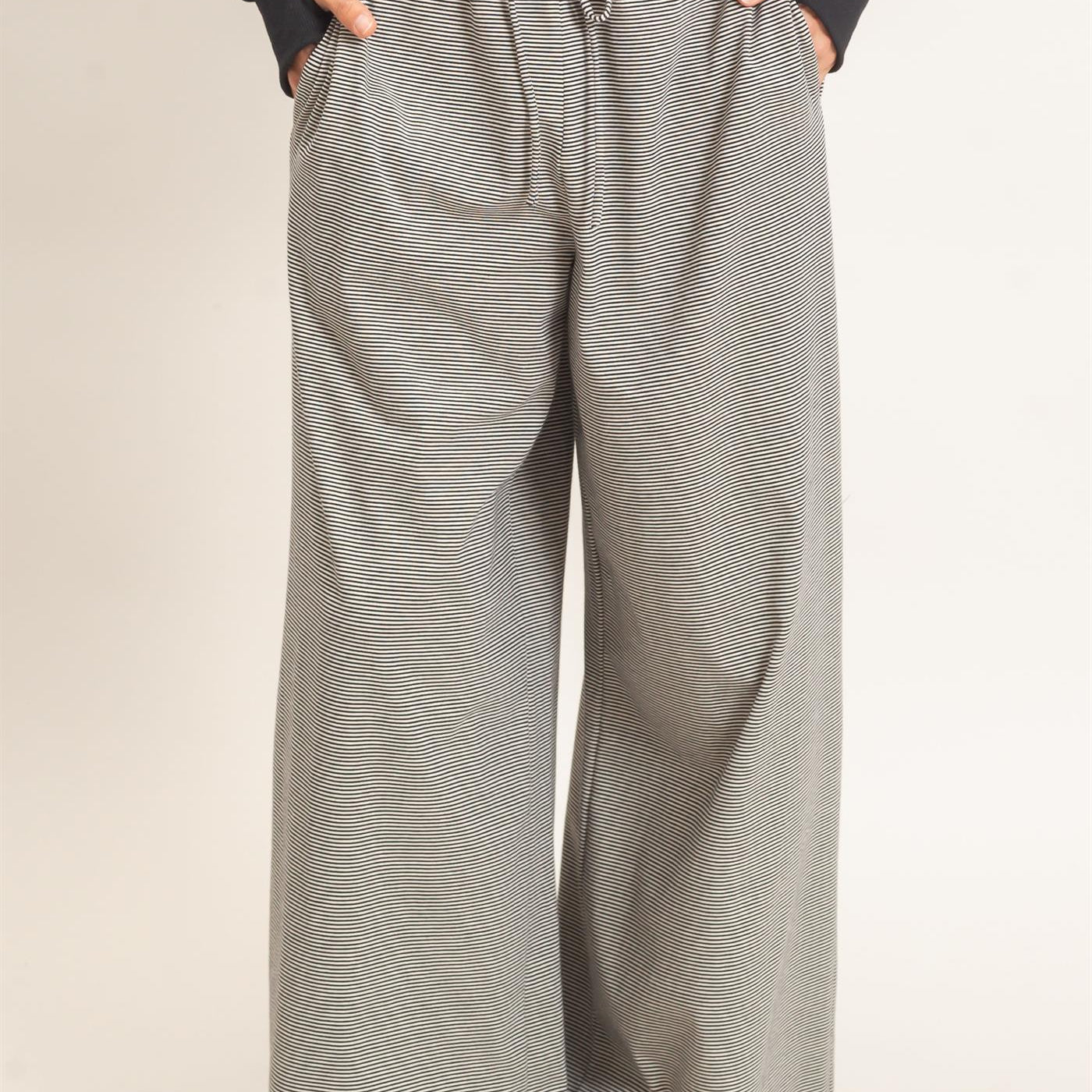 Wholesale Striped Wide-Leg Pants Pants HF26E818 BLACK HYFVE