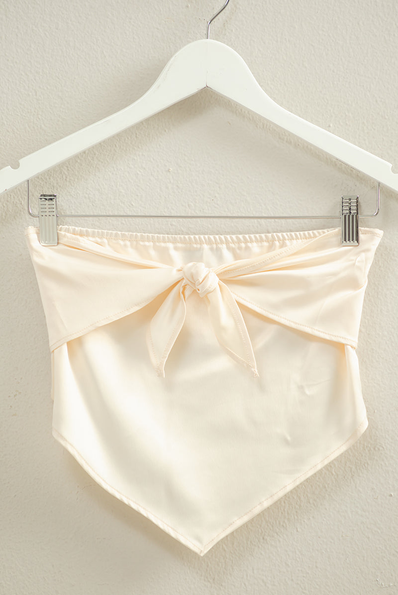Wholesale Strapless Satin Handkerchief Top Crop Tops FS22C132 AQUA HYFVE