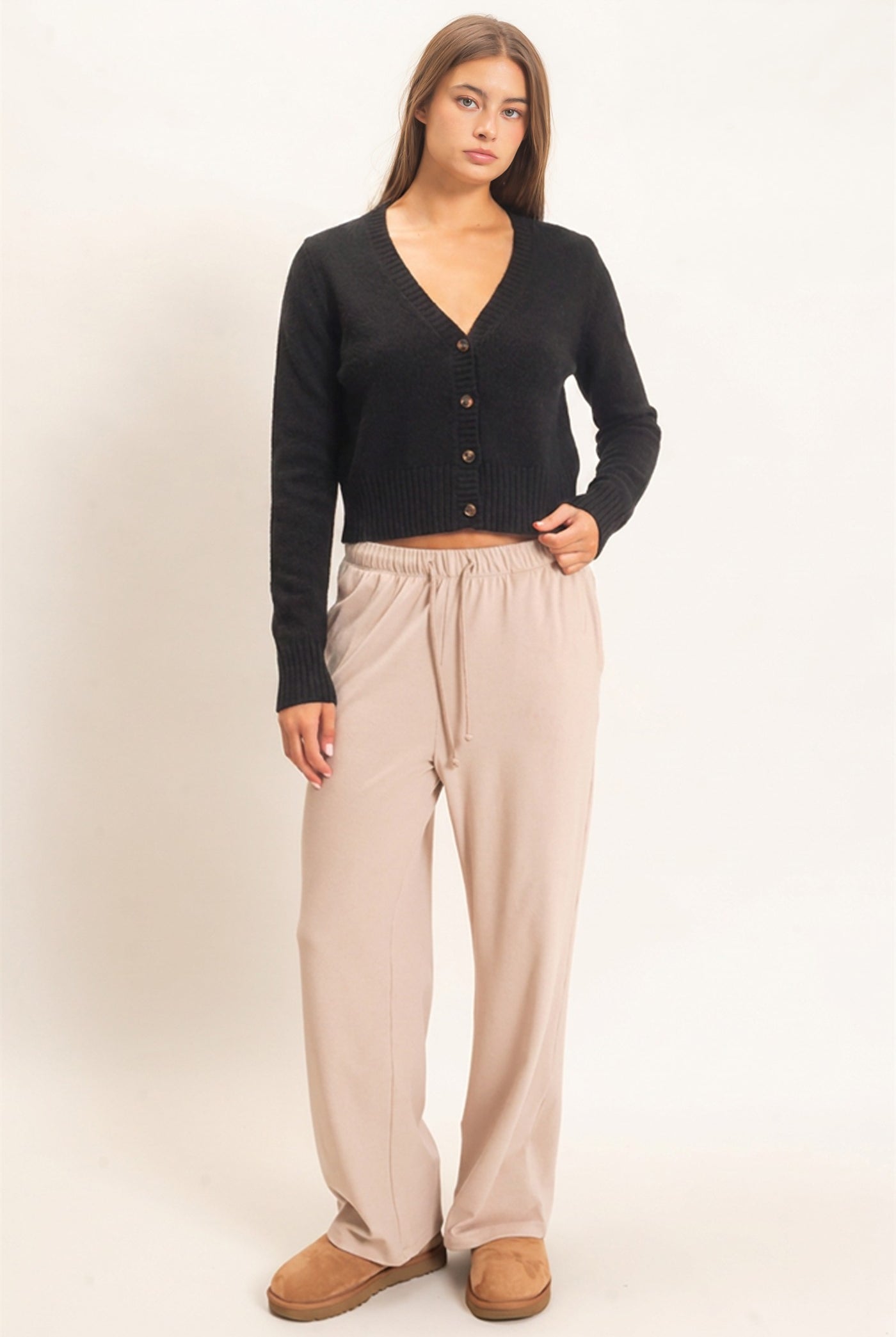 Wholesale V-Neck Cardigan Cardigans DZ26E326 BLACK DOUBLE ZERO