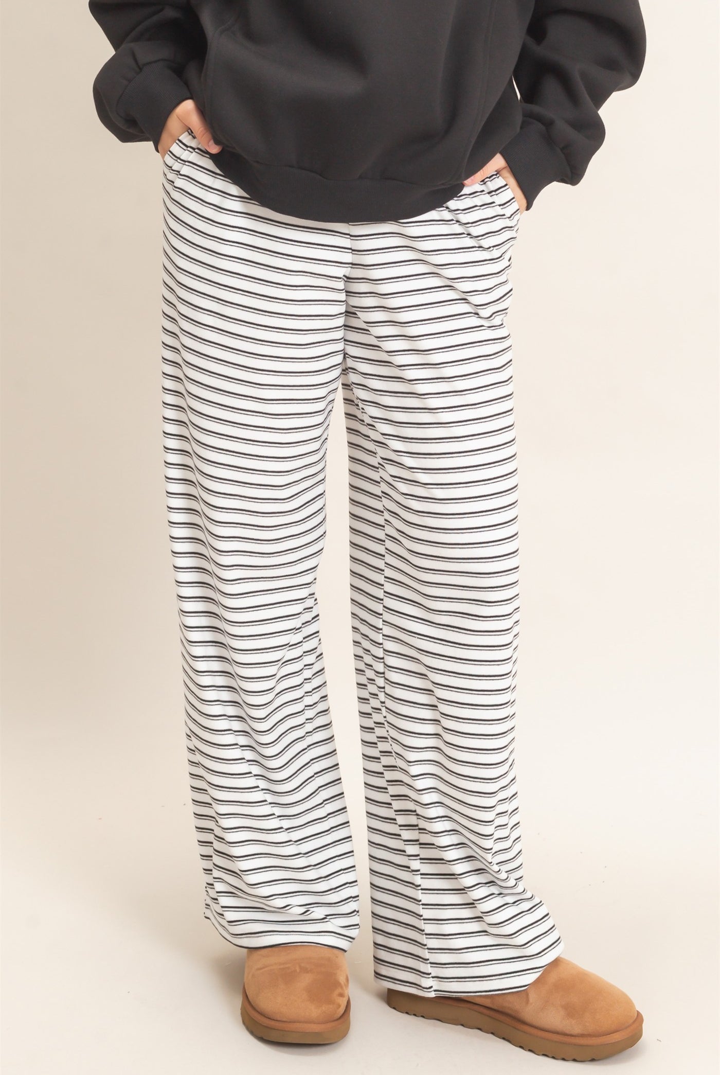 Wholesale Striped Elastic Waist Pants Pants HF26C677 WHITE HYFVE