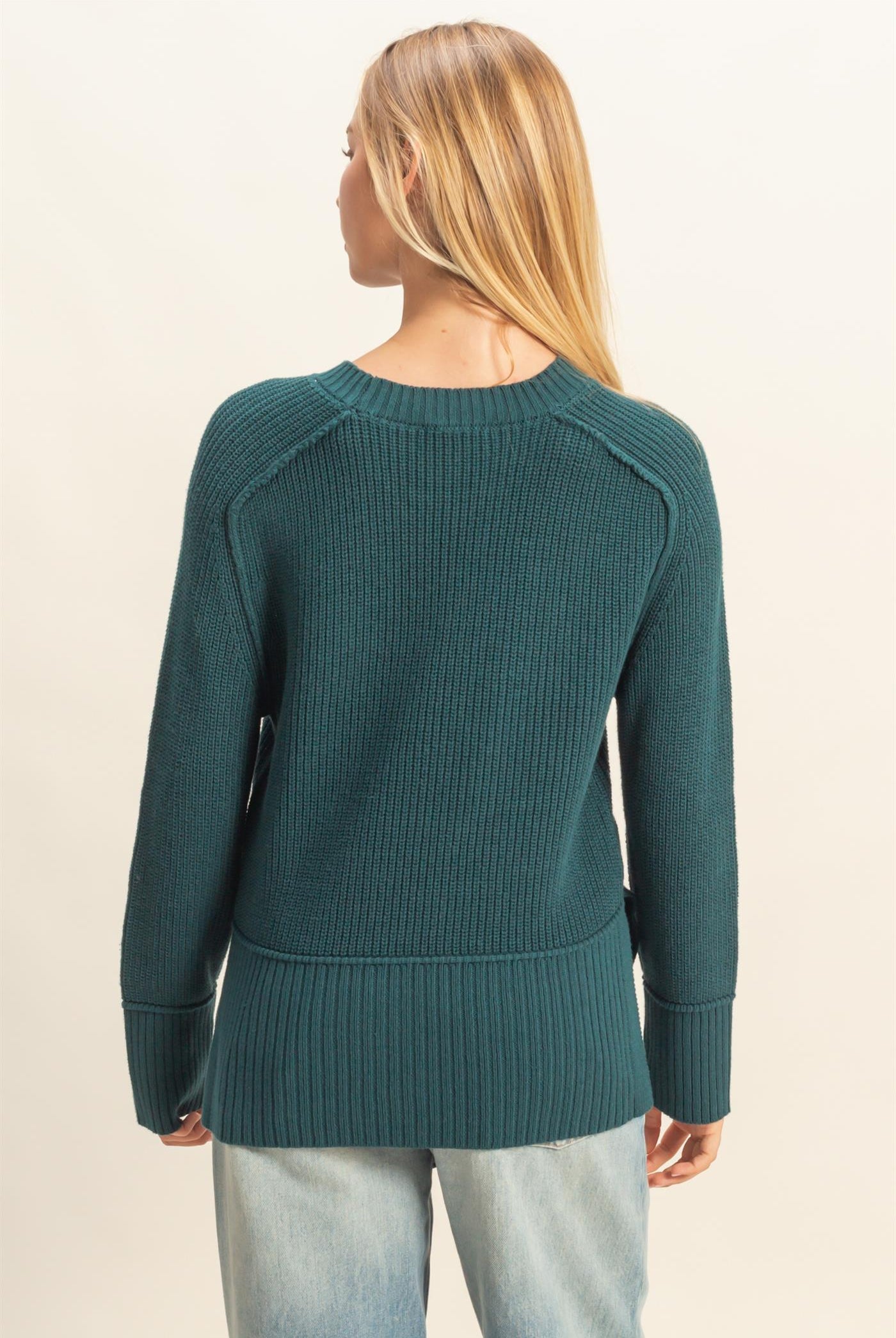 Wholesale Ragaln Long Sleeve Side Slit Sweater Sweaters DZ25E812 DEEP GREEN DOUBLE ZERO