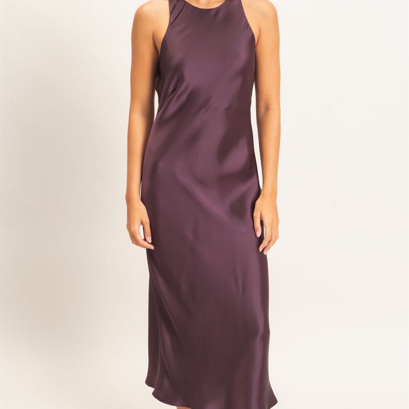 Wholesale Sleeveless Satin Midi Dress Dresses DZ26E257 DARK CHERRY DOUBLE ZERO