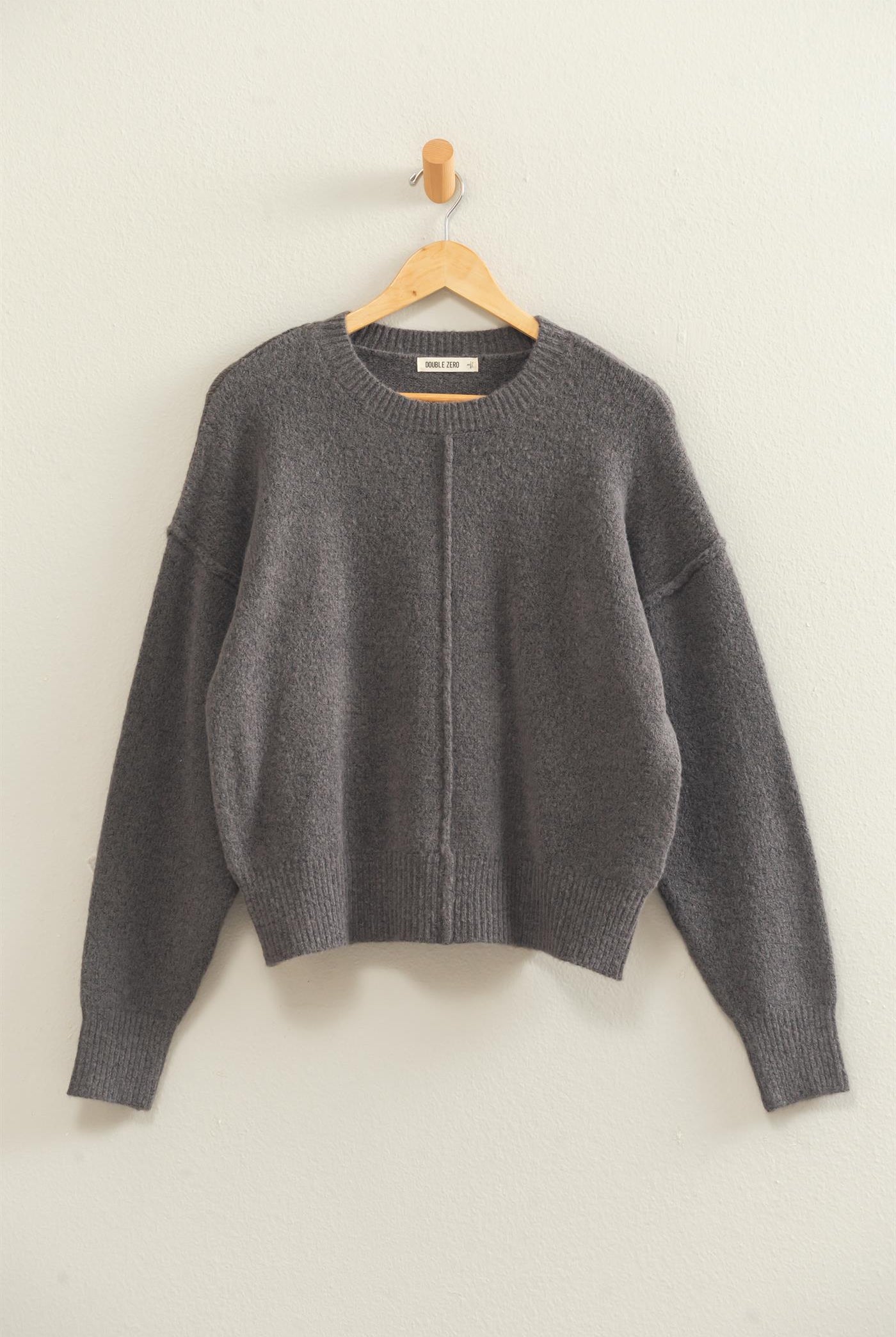 Wholesale Crew Neck Seam Detail Sweater Sweaters DZ26E240 CHARCOAL DOUBLE ZERO