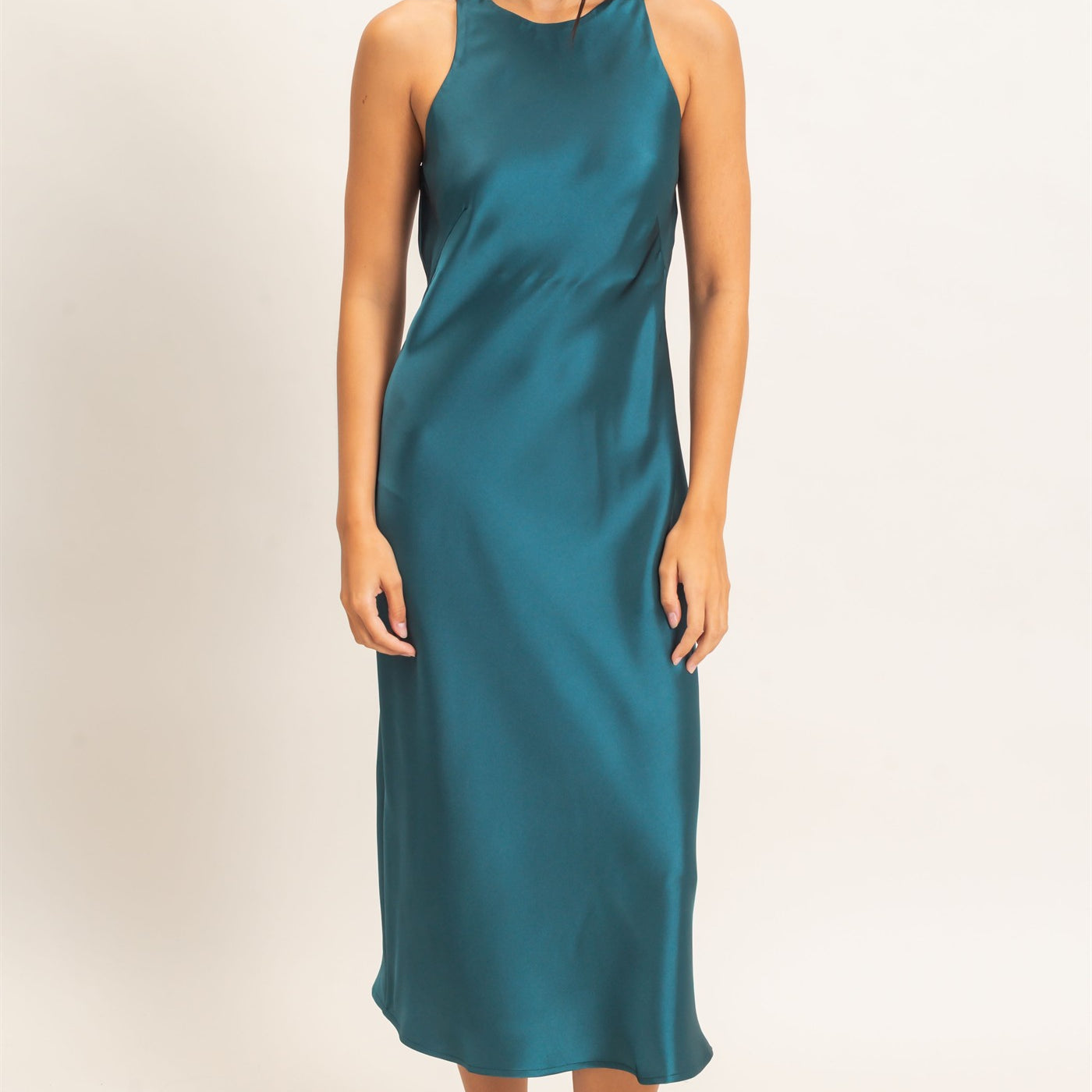 Wholesale Sleeveless Satin Midi Dress Dresses DZ26E257 DARK TEAL DOUBLE ZERO