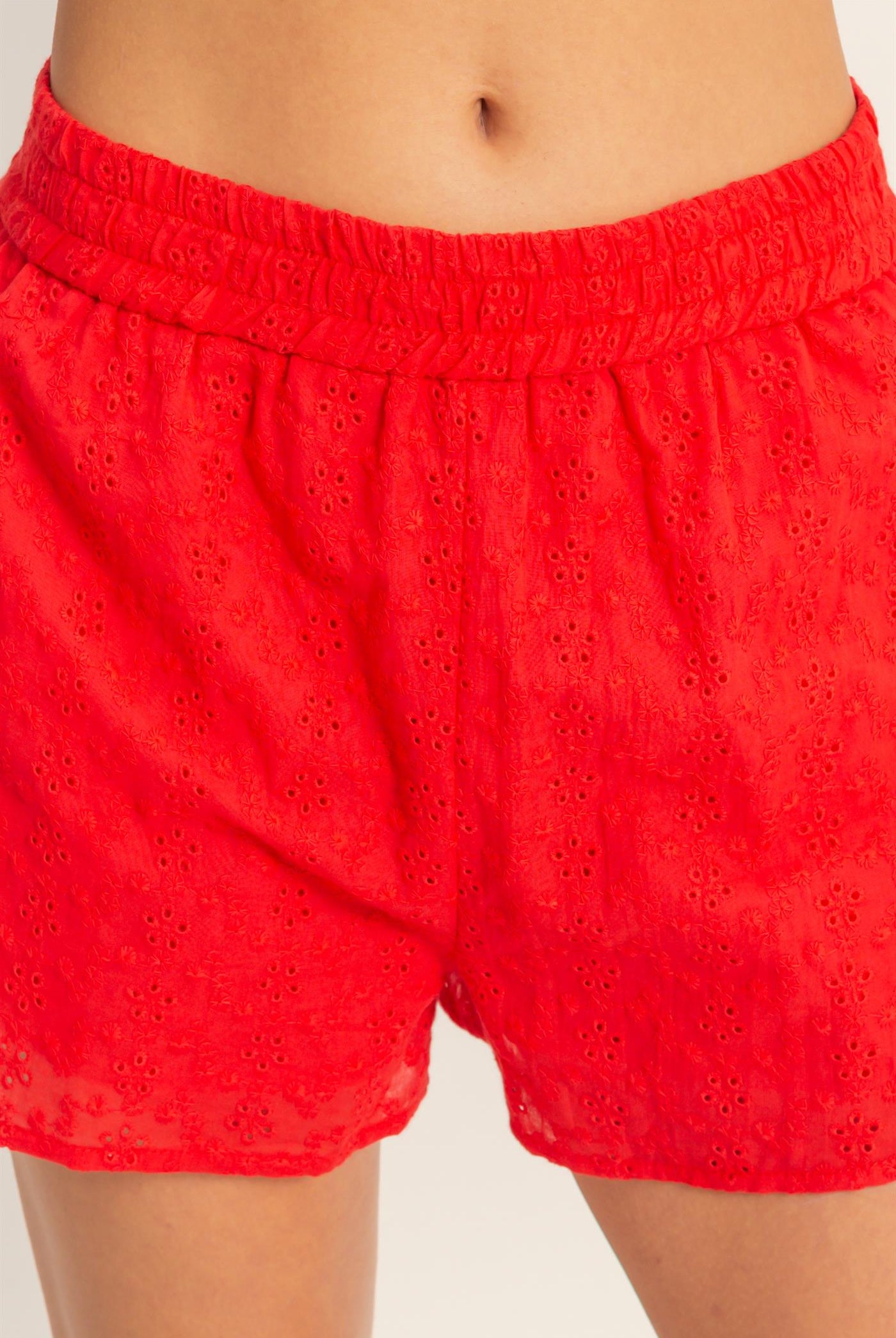 Wholesale Eyelet Elastic Shorts With Pockets Shorts DZ26A782 RED DOUBLE ZERO