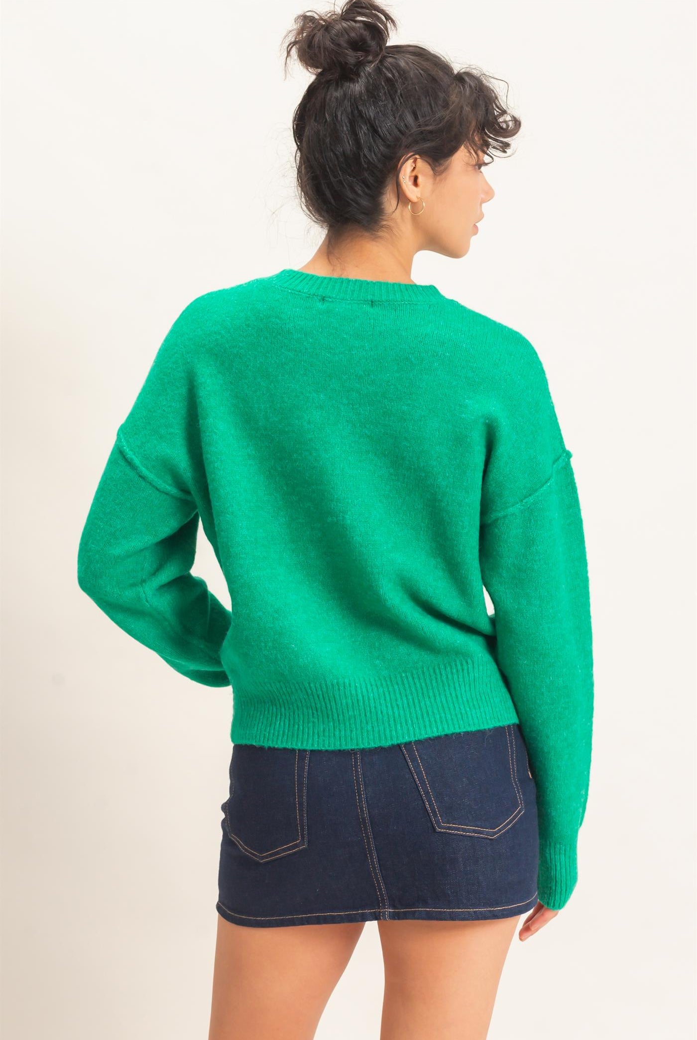 Wholesale Crew Neck Seam Detail Sweater Sweaters DZ26E240 EMERALD DOUBLE ZERO