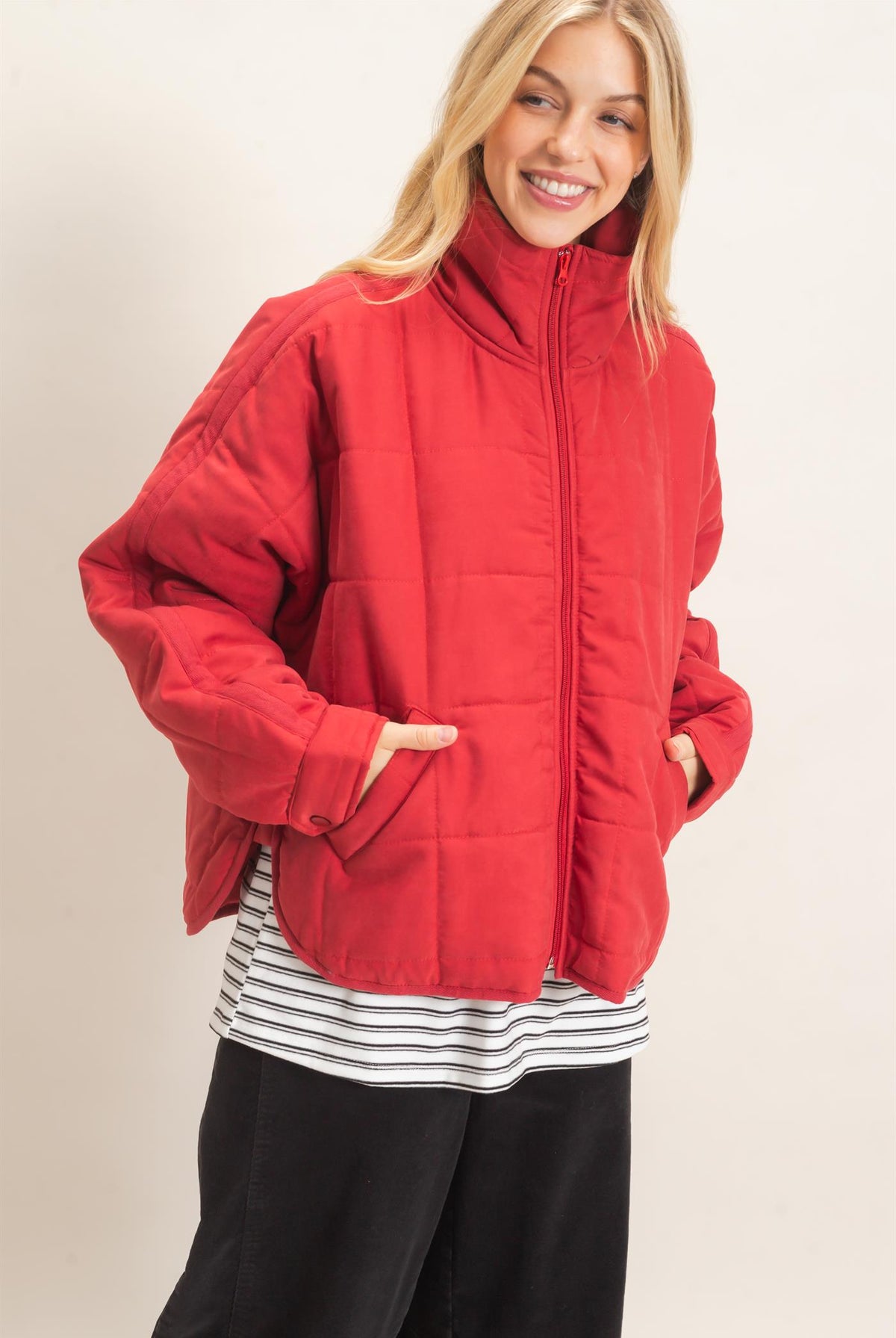 Wholesale Quilted High Collar Jacket Coats & Jackets HF26F167-D BRICK HYFVE