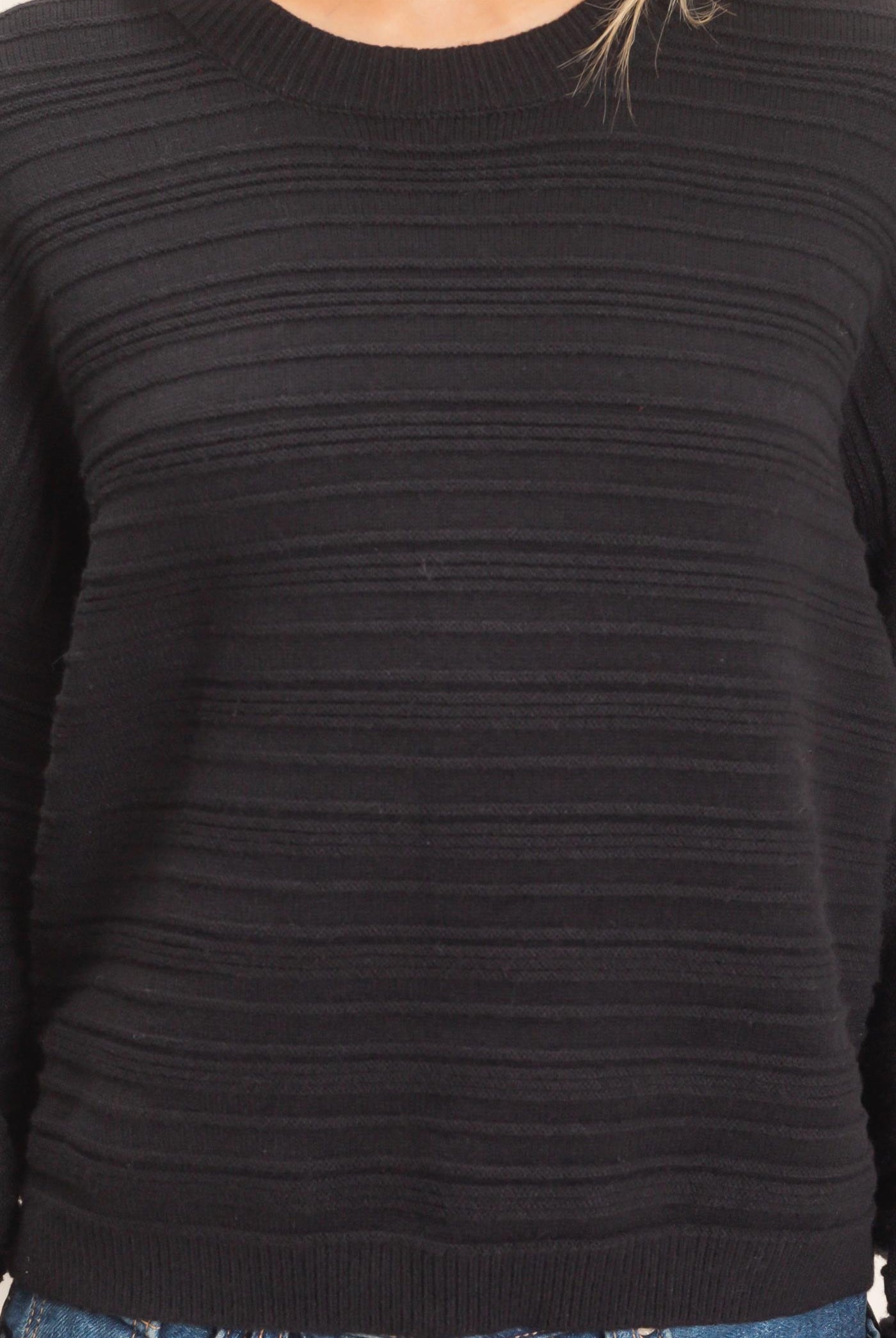Wholesale Textured Crew Neck Sweater Sweaters HF26F196 BLACK HYFVE