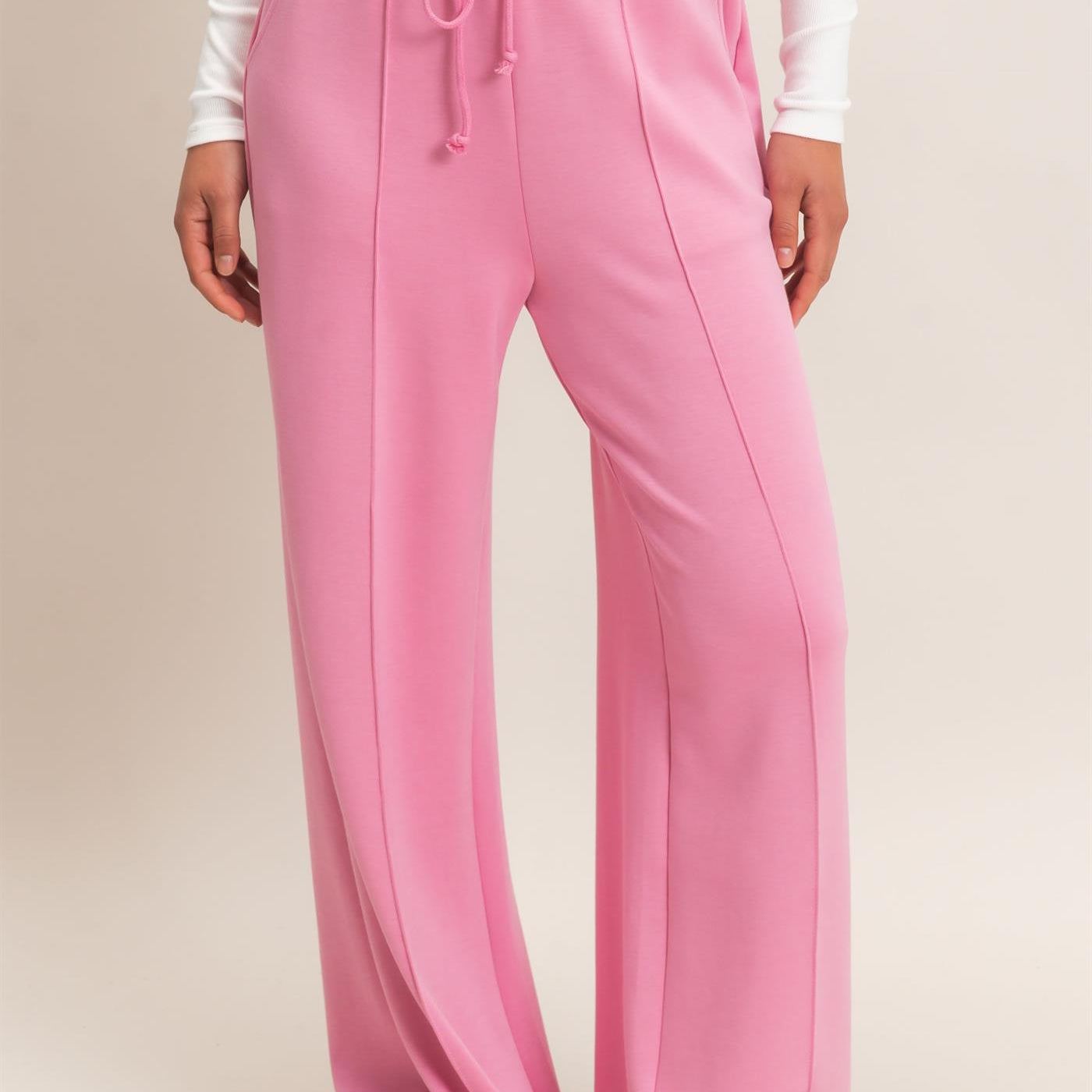 Wholesale Drawstring Waist Pintuck Wide Leg Pants Pants DZ26E384 PINK HYFVE