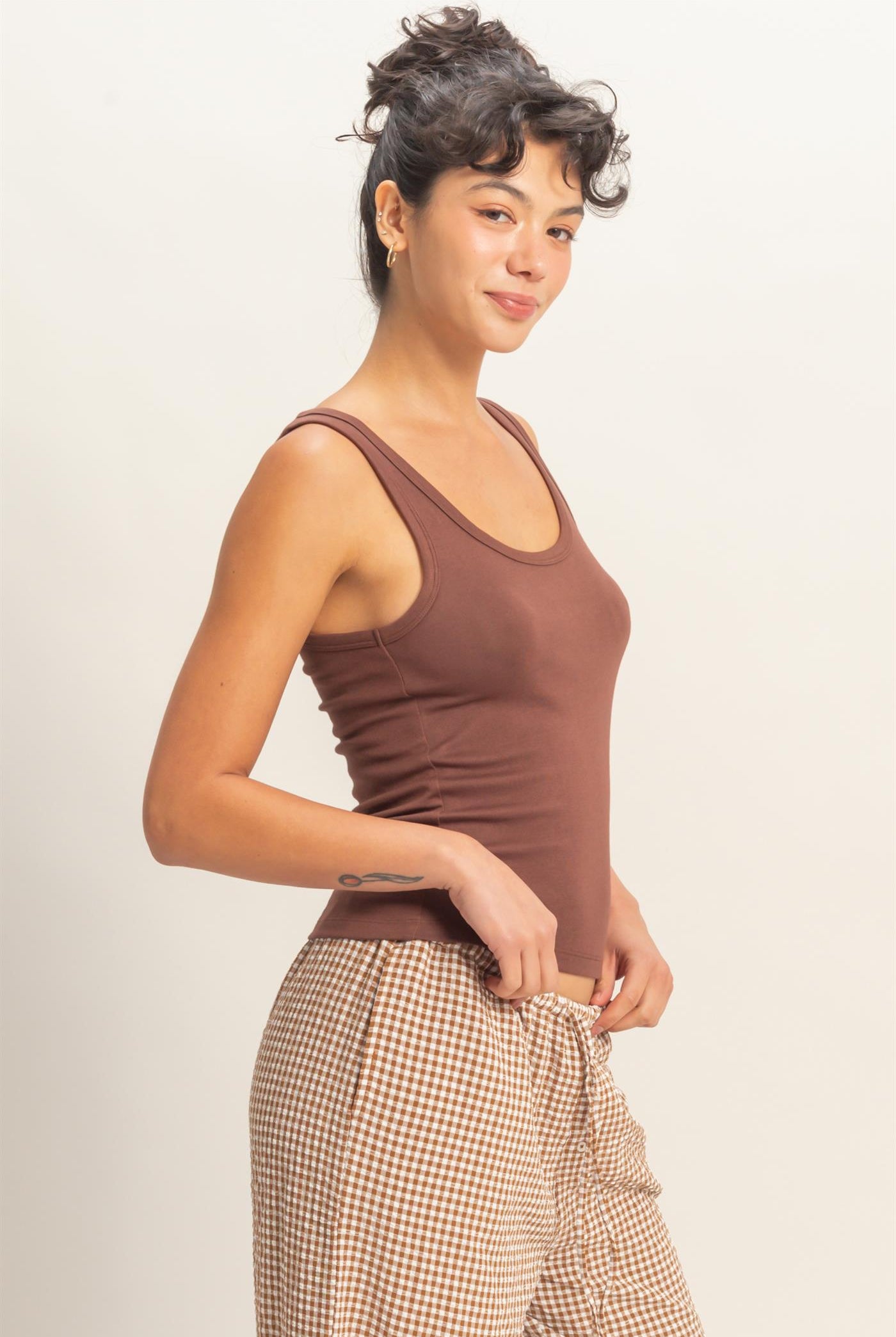 Wholesale Scoop Neck Tank Top Tank Tops DZ26A398 CHOCOLATE DOUBLE ZERO