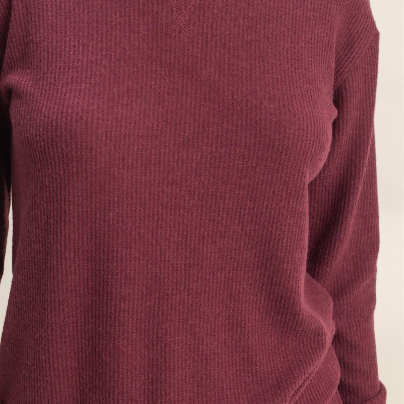 Wholesale Brushed Waffle Crew Neck Long Sleeve Top Clothing Tops DZ26A177 DARK CHERRY DOUBLE ZERO