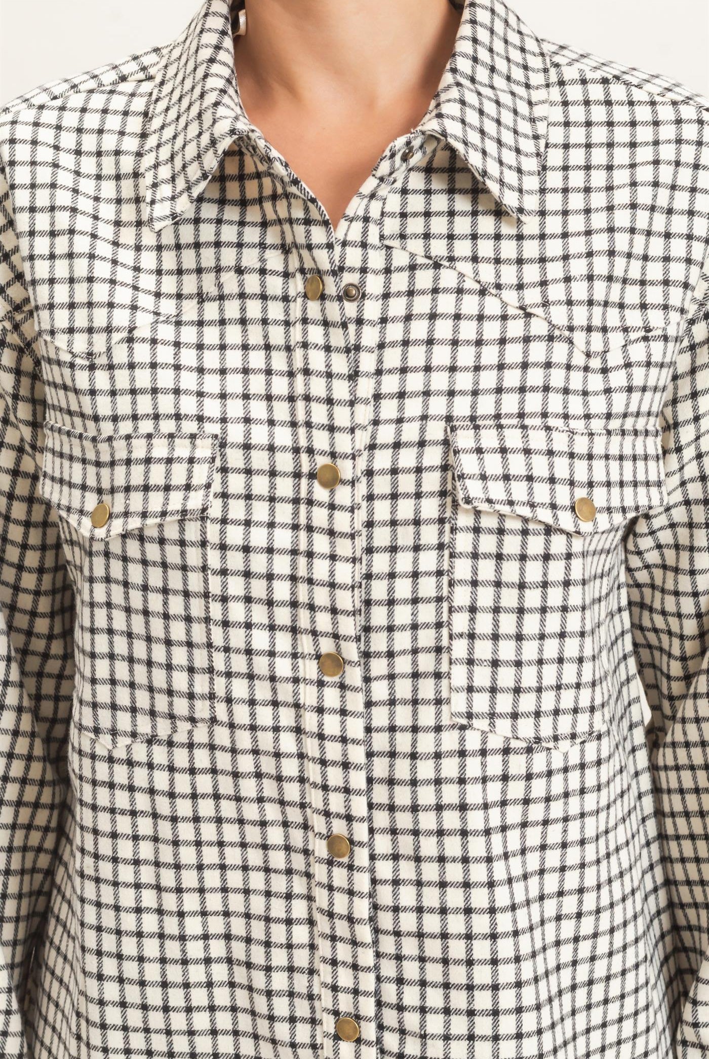 Wholesale Plaid Button-Up Shirt Clothing Tops HF25F450 WHITE HYFVE