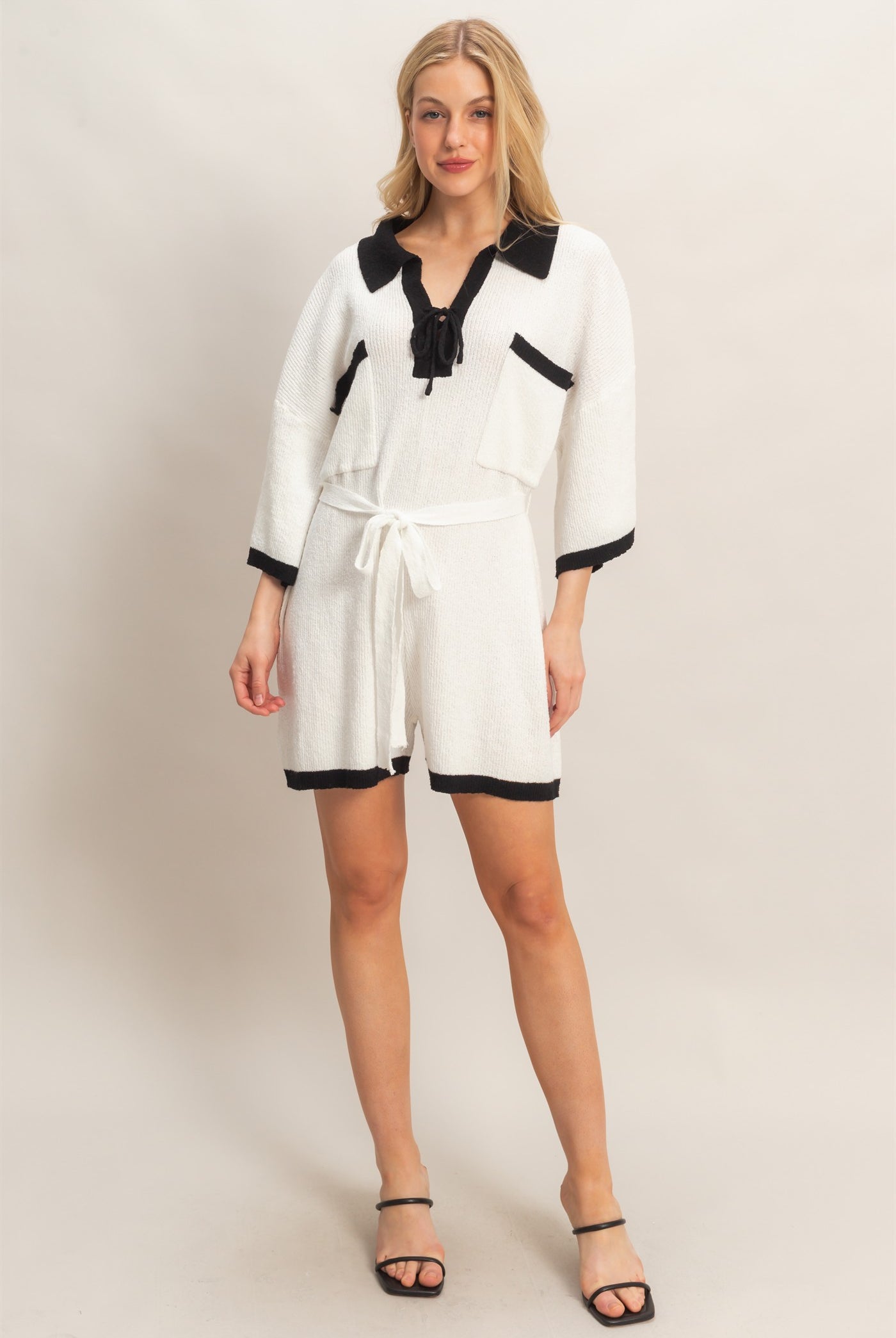 Wholesale Knit Romper With Contrast Tie Clothing HF26A408 OFF WHITE HYFVE
