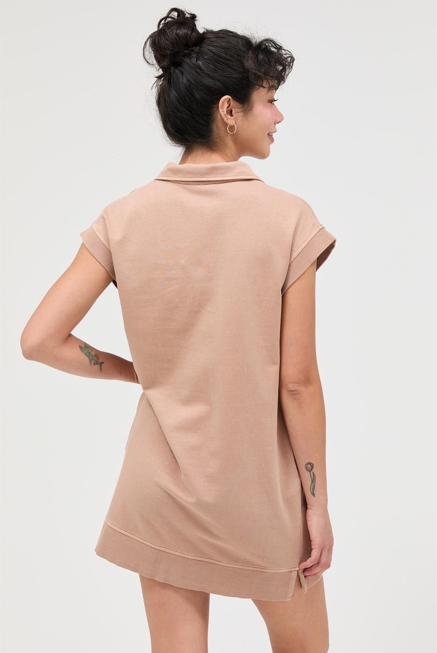 Wholesale Half Zip Up Mock Neck Mini Dress Dresses DZ26A030 DARK TAUPE DOUBLE ZERO