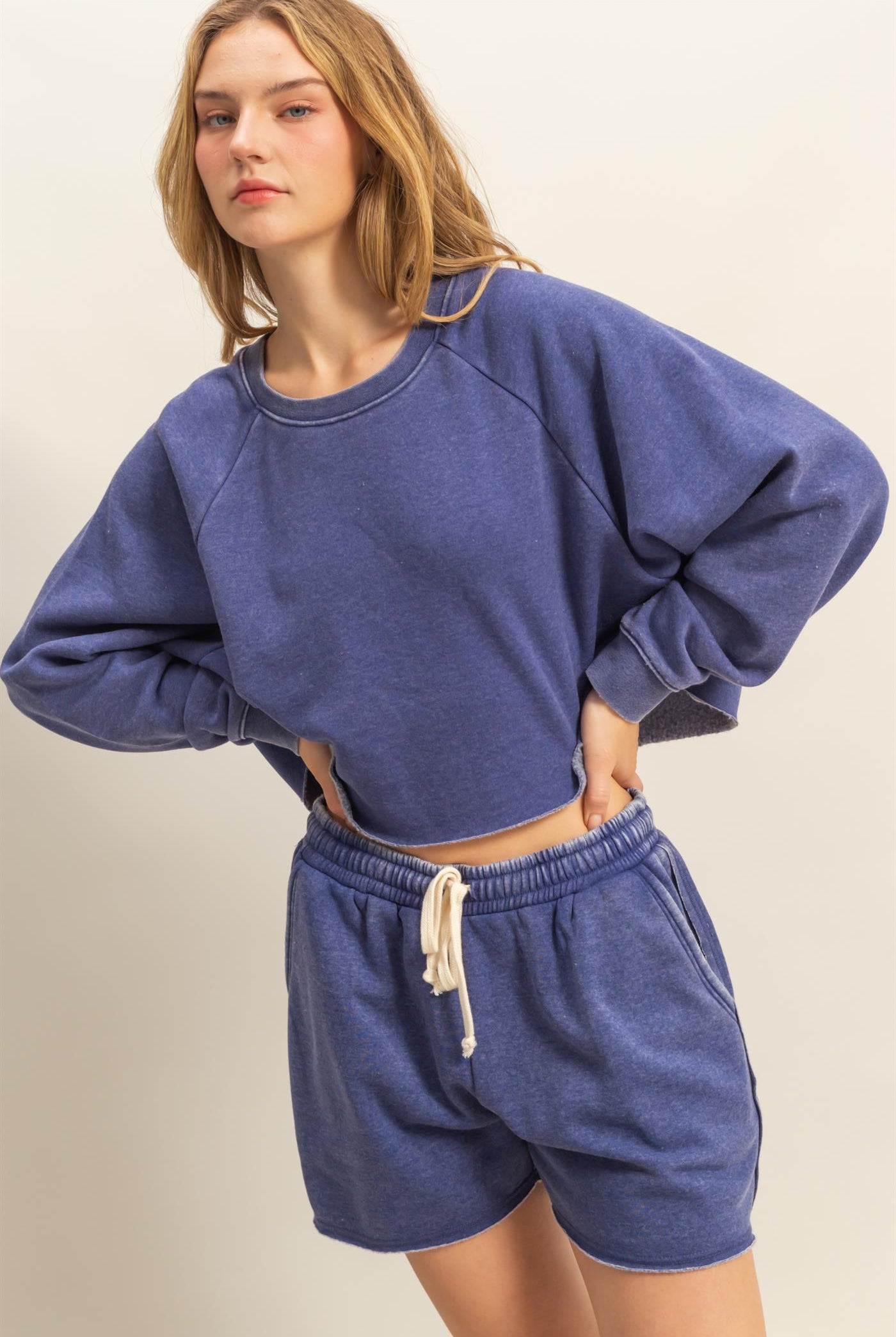 Wholesale Laid Back Crop Sweatshirt Sweatshirts DZ25C445 DUSTY INDIGO DOUBLE ZERO