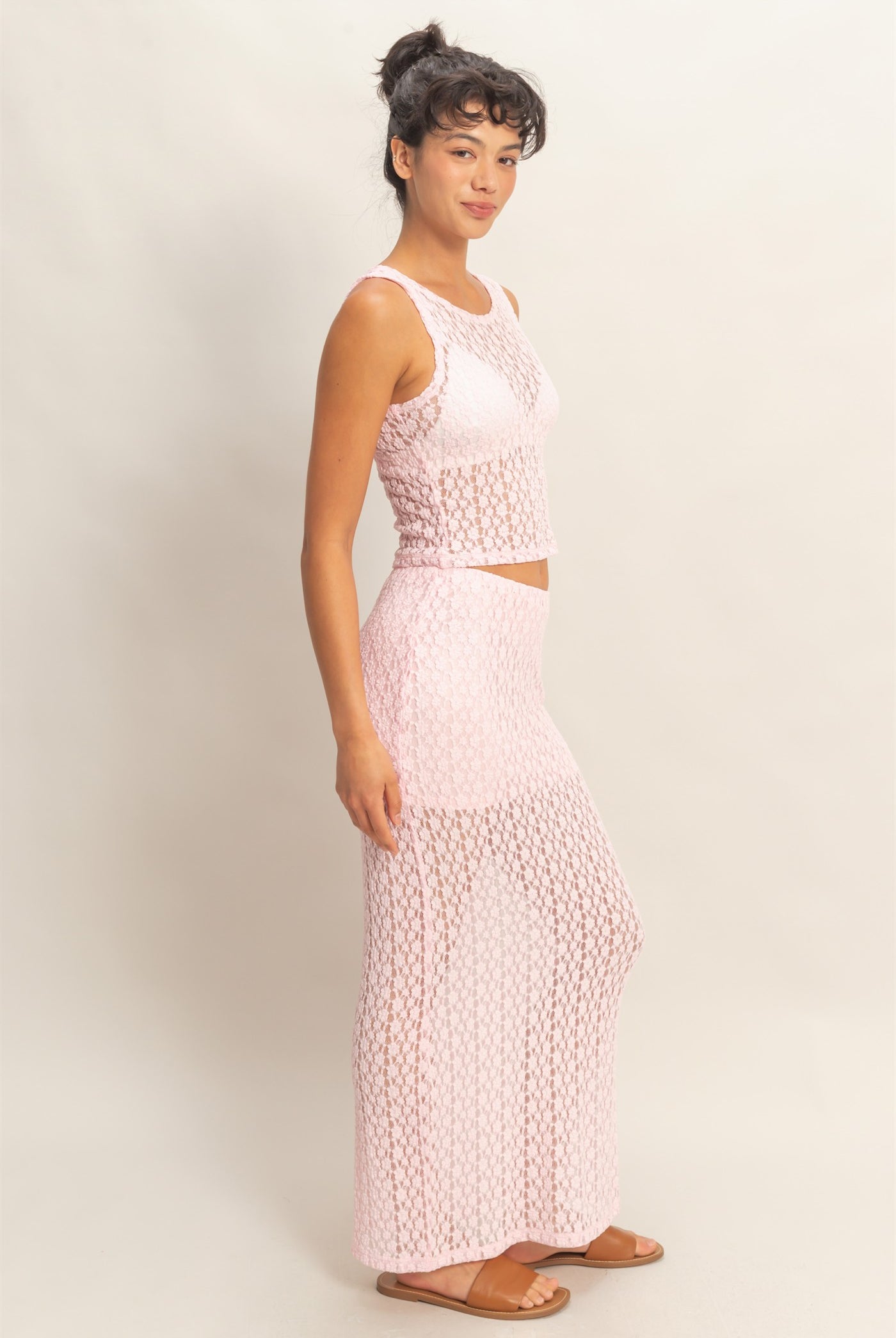 Wholesale Round Neck Lace Top & Lace Maxi Skirt Set Clothing DZ26C670-SET SOFT PINK DOUBLE ZERO