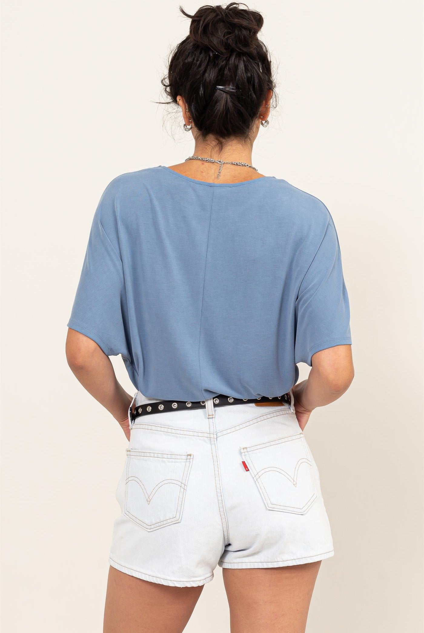 Wholesale D-Elbow Length Dolman Sleeve Top Clothing Tops DZ24C199-D GRAY BLUE DOUBLE ZERO