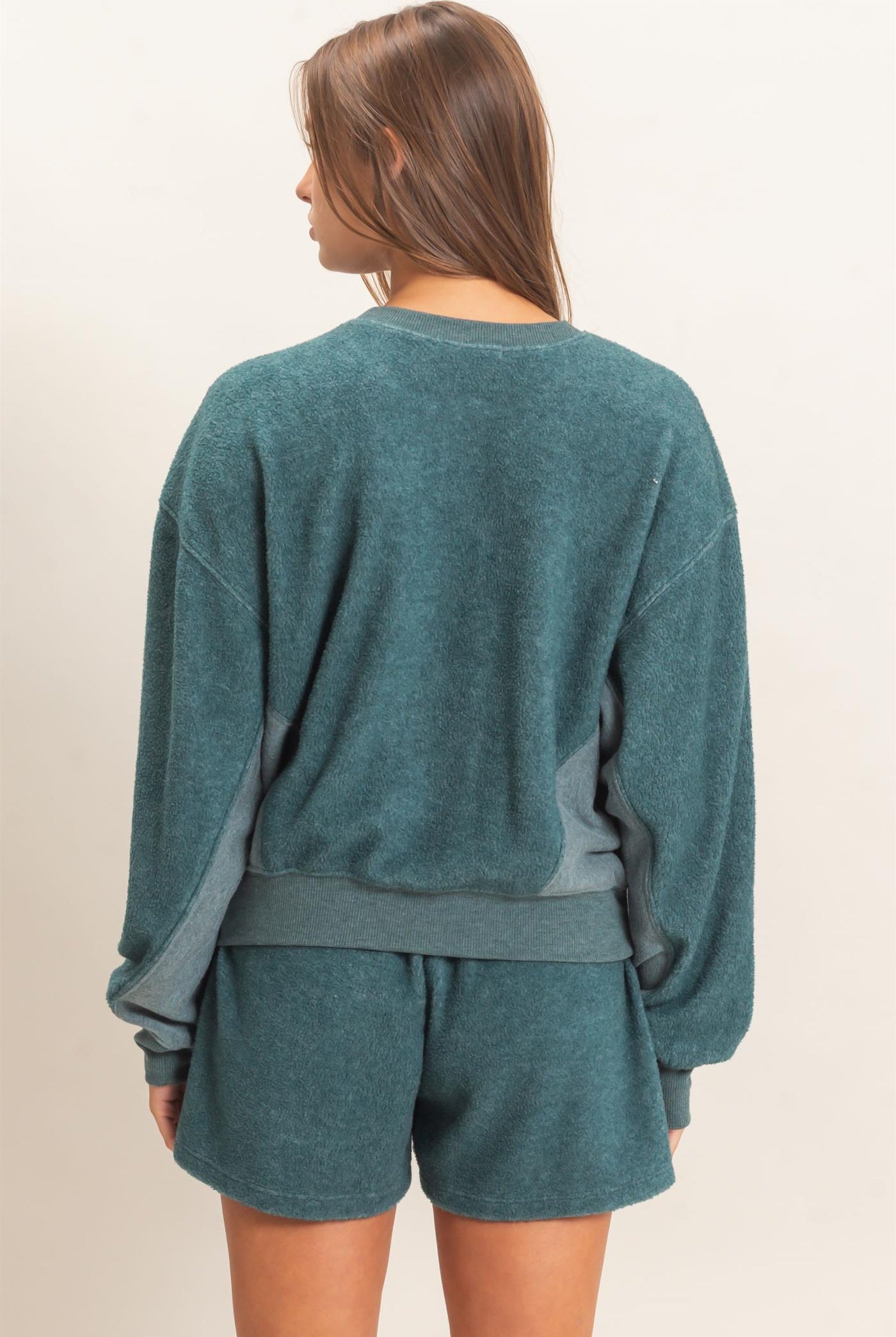 Wholesale Contrast Sweatshirt & Shorts Set Clothing DZ25F478-SET DARK TEAL DOUBLE ZERO