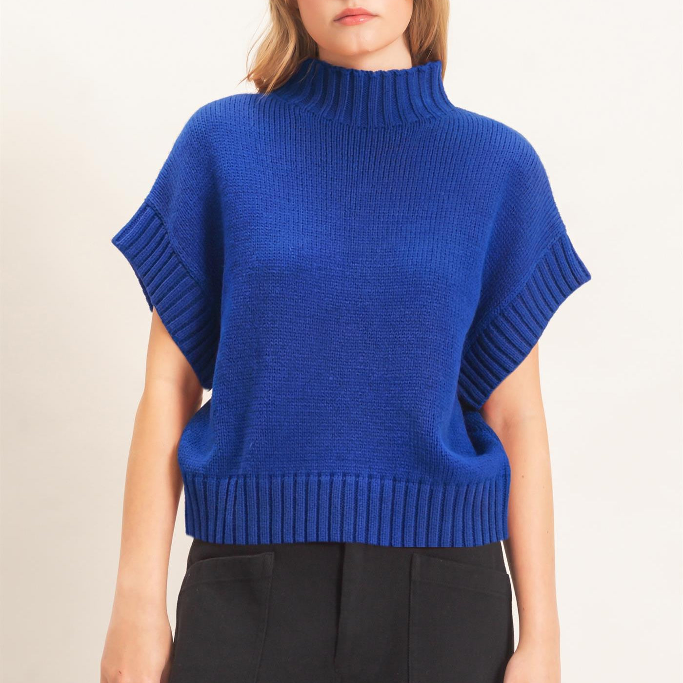 Wholesale Ribbed Mock Neck Sweater Vest Sweaters HF26F186-D ROYAL BLUE HYFVE