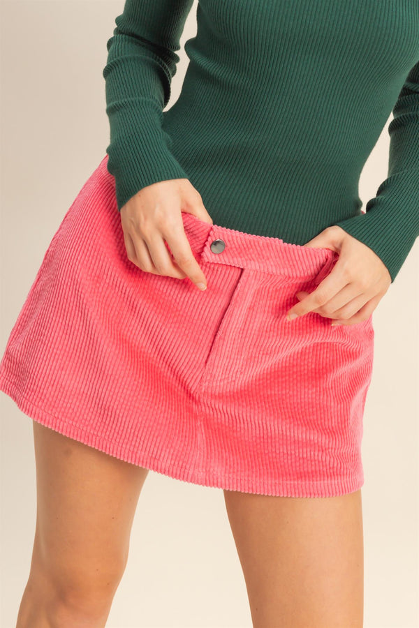 Flirty Corduroy Mid Waist Mini Skort