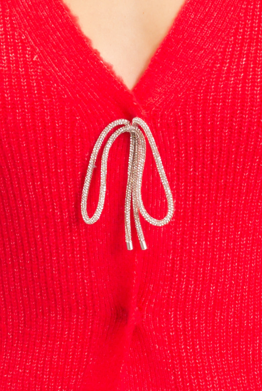 Wholesale Rhinestone Bow Tie-Front Sweater Cardigans HF26F183-D RED HYFVE