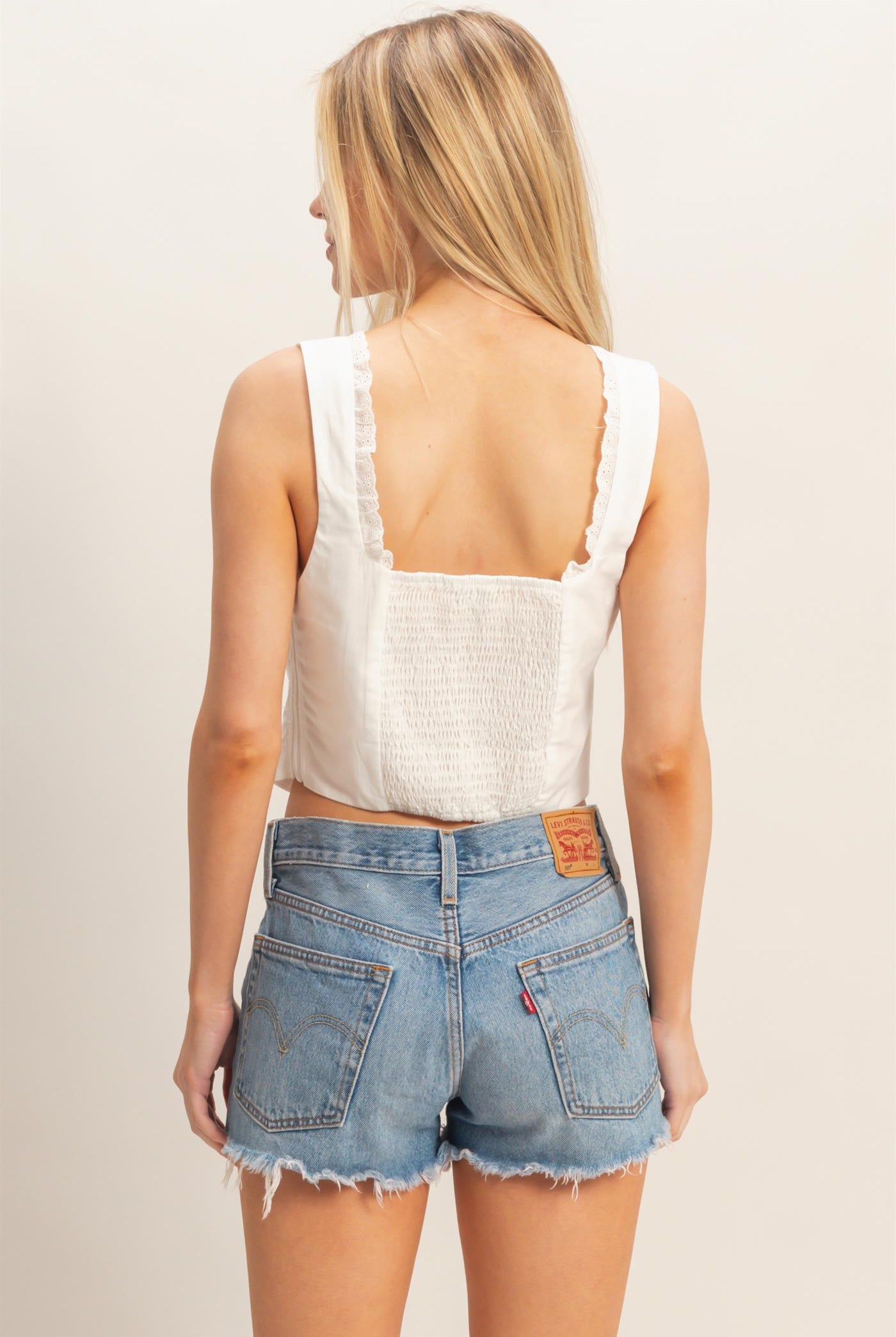 Wholesale Lace Square Neck Tank Clothing Tops HF26A008 WHITE HYFVE