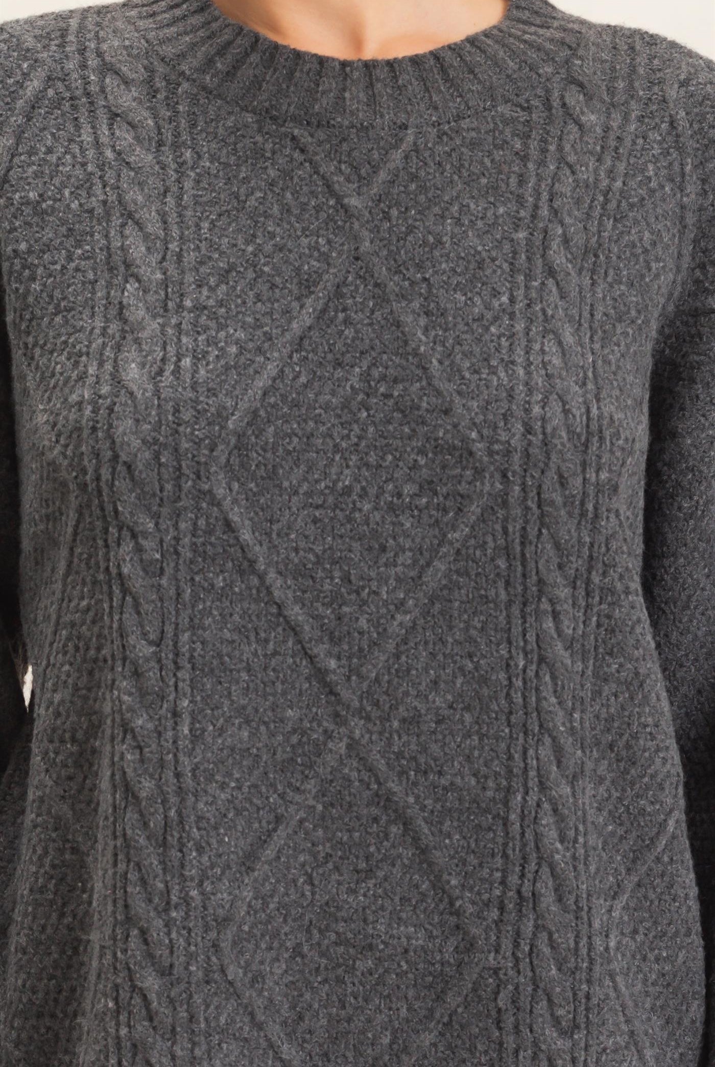 Wholesale Cable Knit Crew Neck Dress Dresses HF26F006 CHARCOAL HYFVE