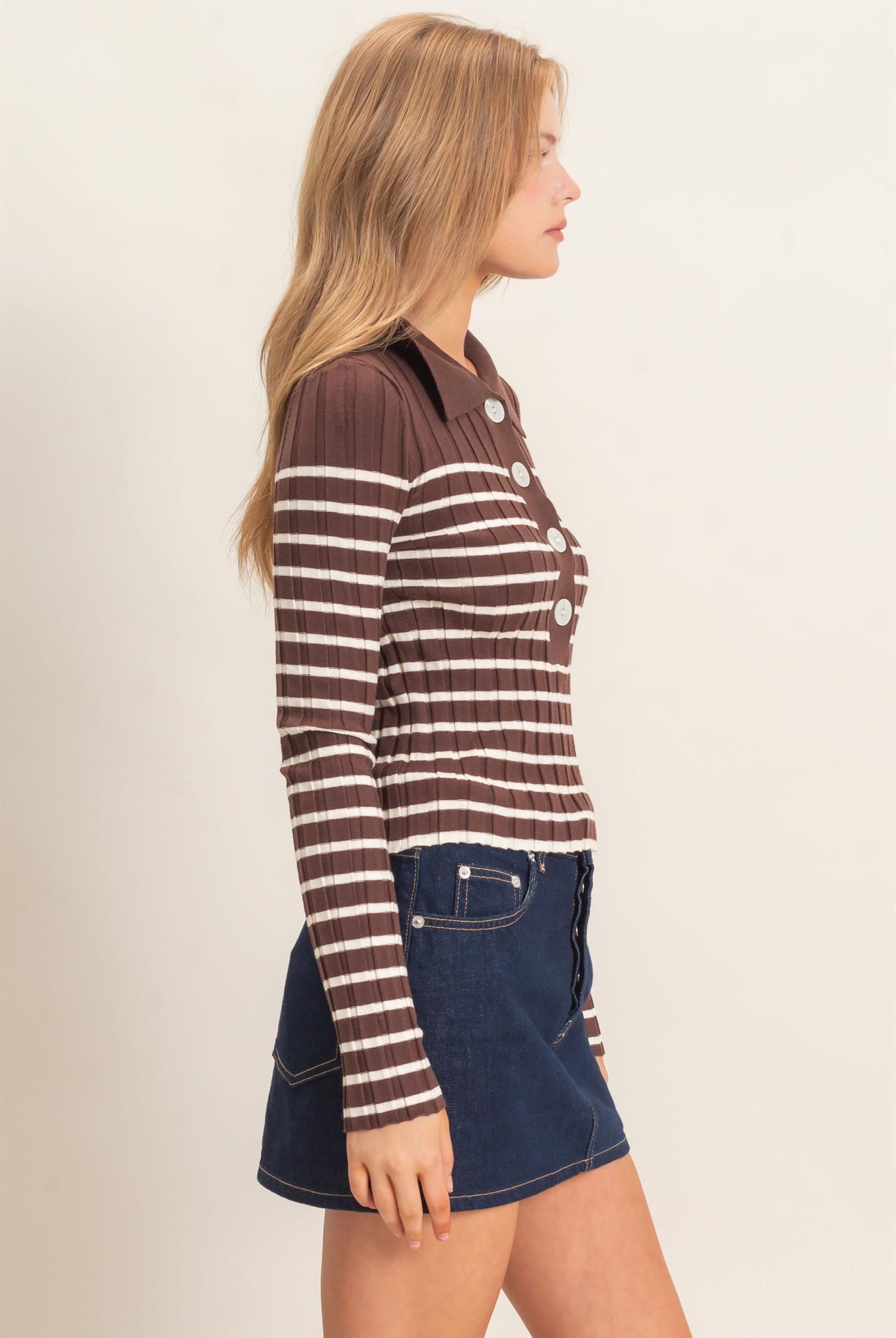 Wholesale Ribbed Collared Sweater Sweaters HF26E534 CHESTNUT HYFVE