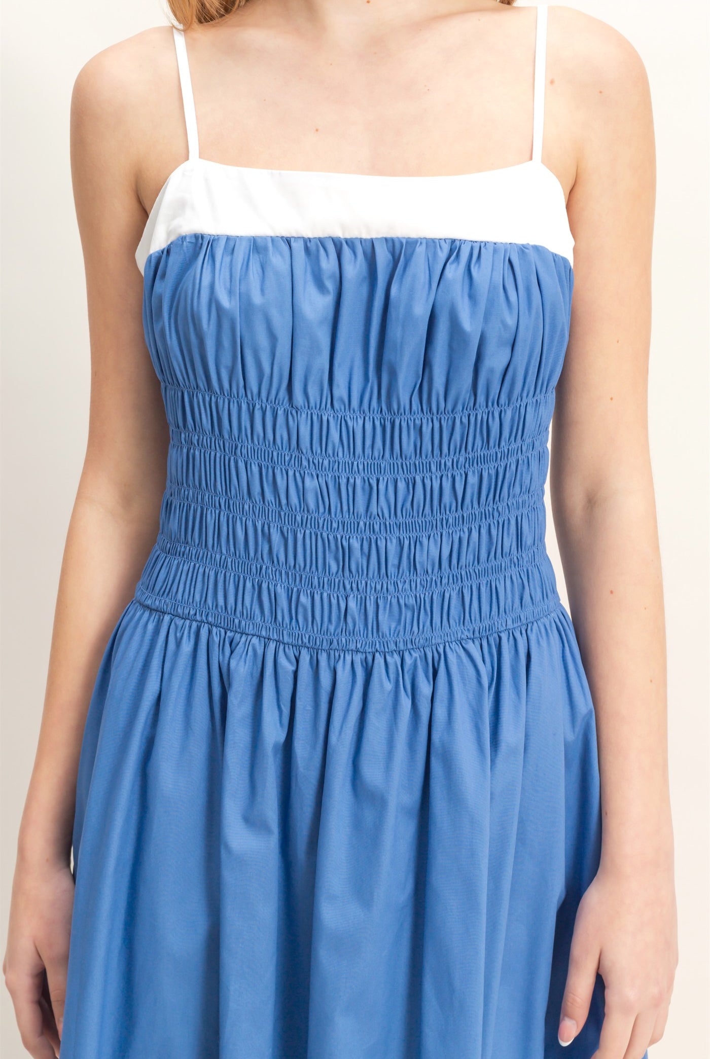 Wholesale Smocked Strapped Midi Dress Dresses HF26A624 BLUE HYFVE