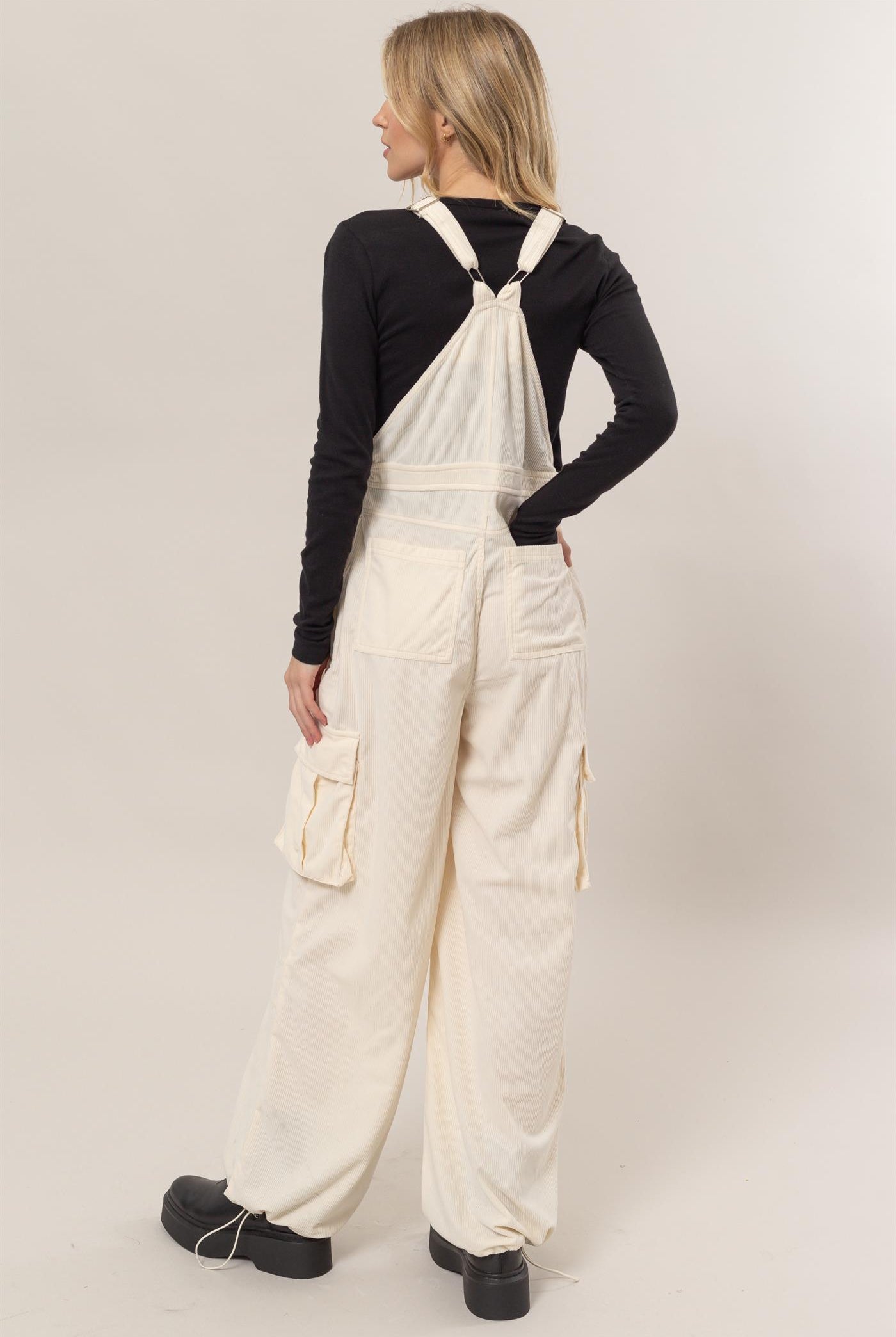 Wholesale Corduroy Cargo Overalls Clothing HF24F288 CREAM HYFVE