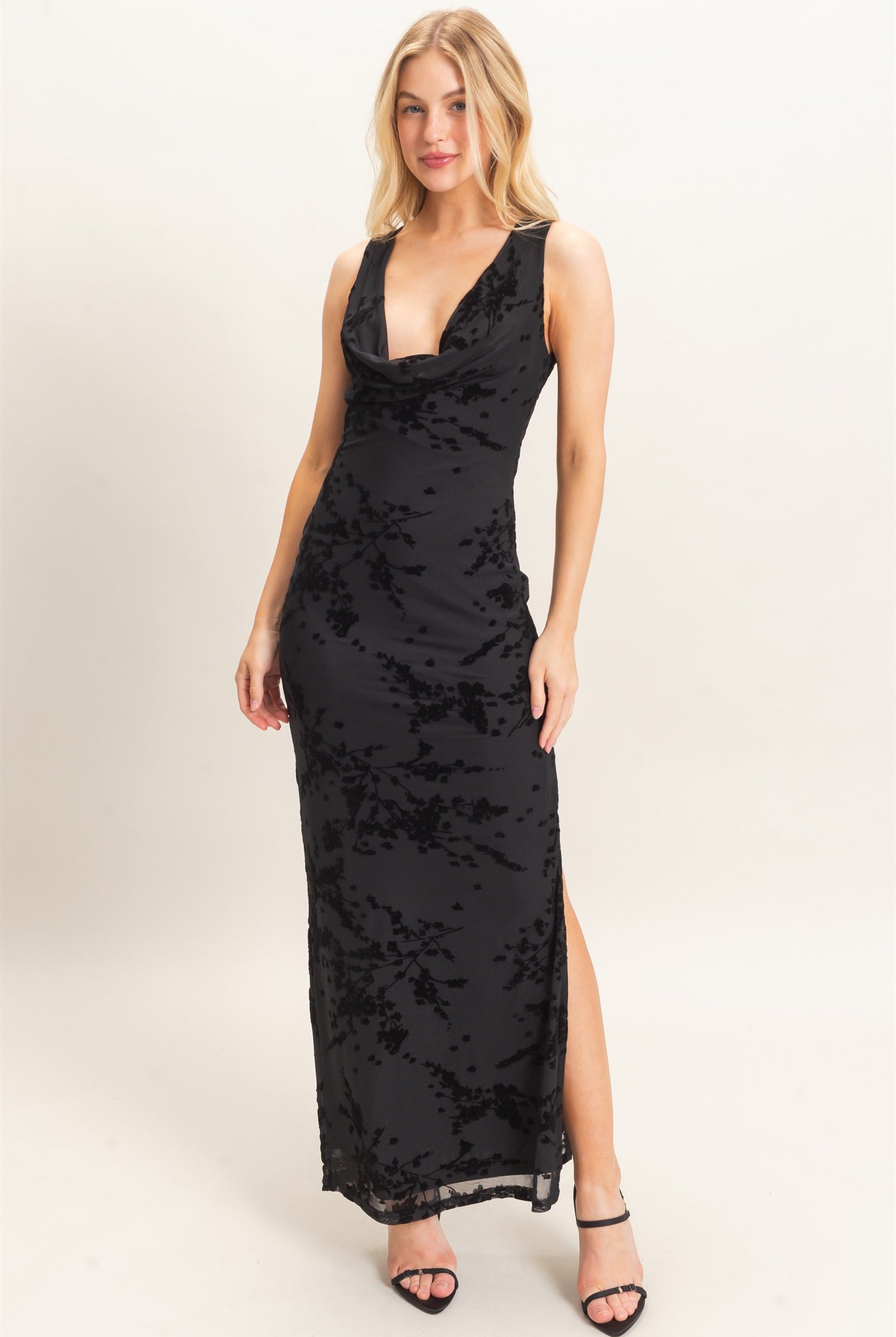 Wholesale Draped Cowl Neck Sleeveless Dress Dresses HF26C728 BLACK HYFVE