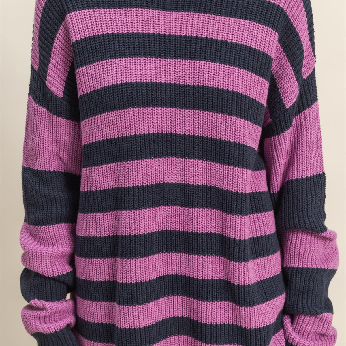 Wholesale Striped Long Sleeve Sweater Clothing Tops DZ23F071 NAVY / PURPLE DOUBLE ZERO