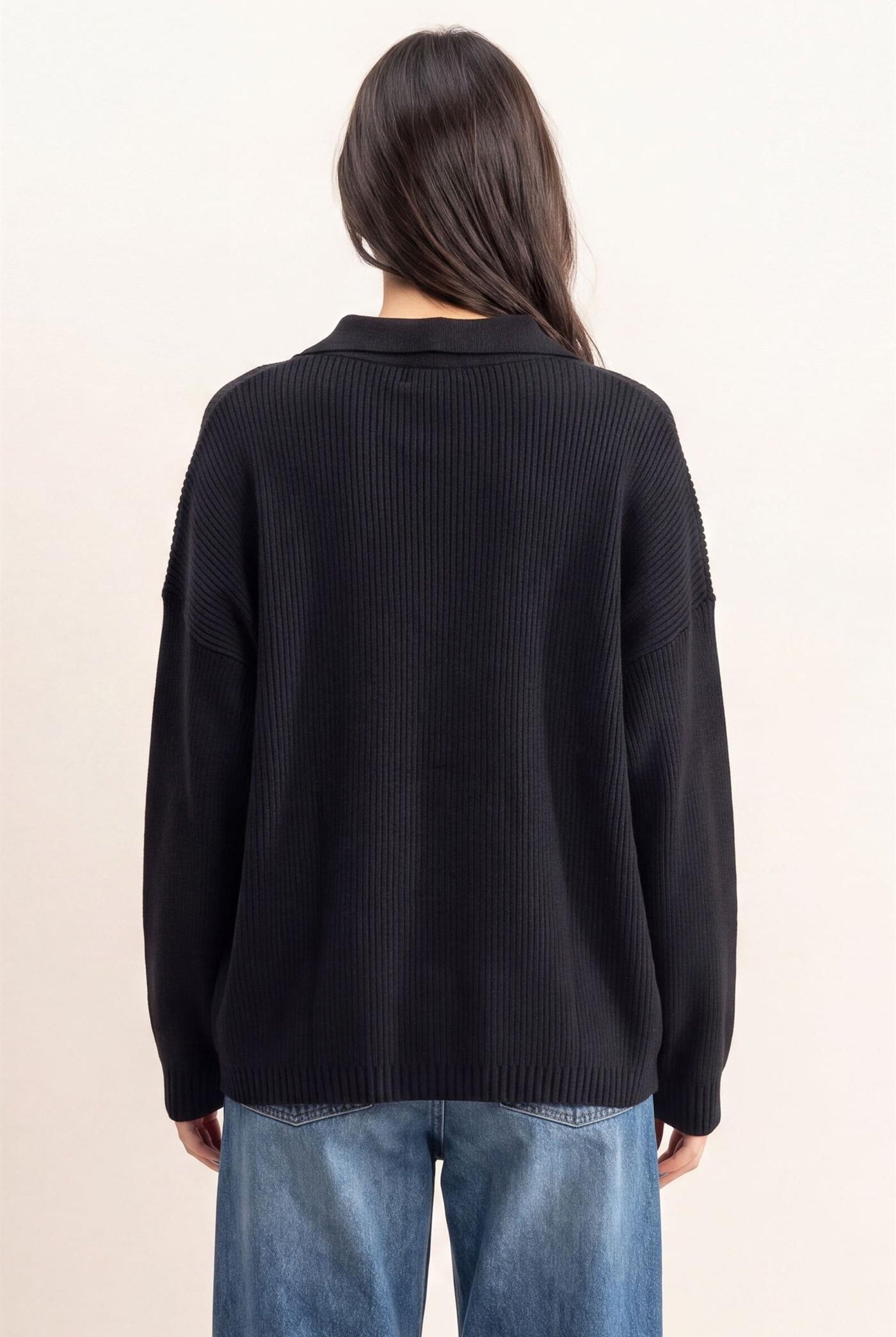 Wholesale High Neck Oversized Cardigan Cardigans DZ26E280 BLACK DOUBLE ZERO