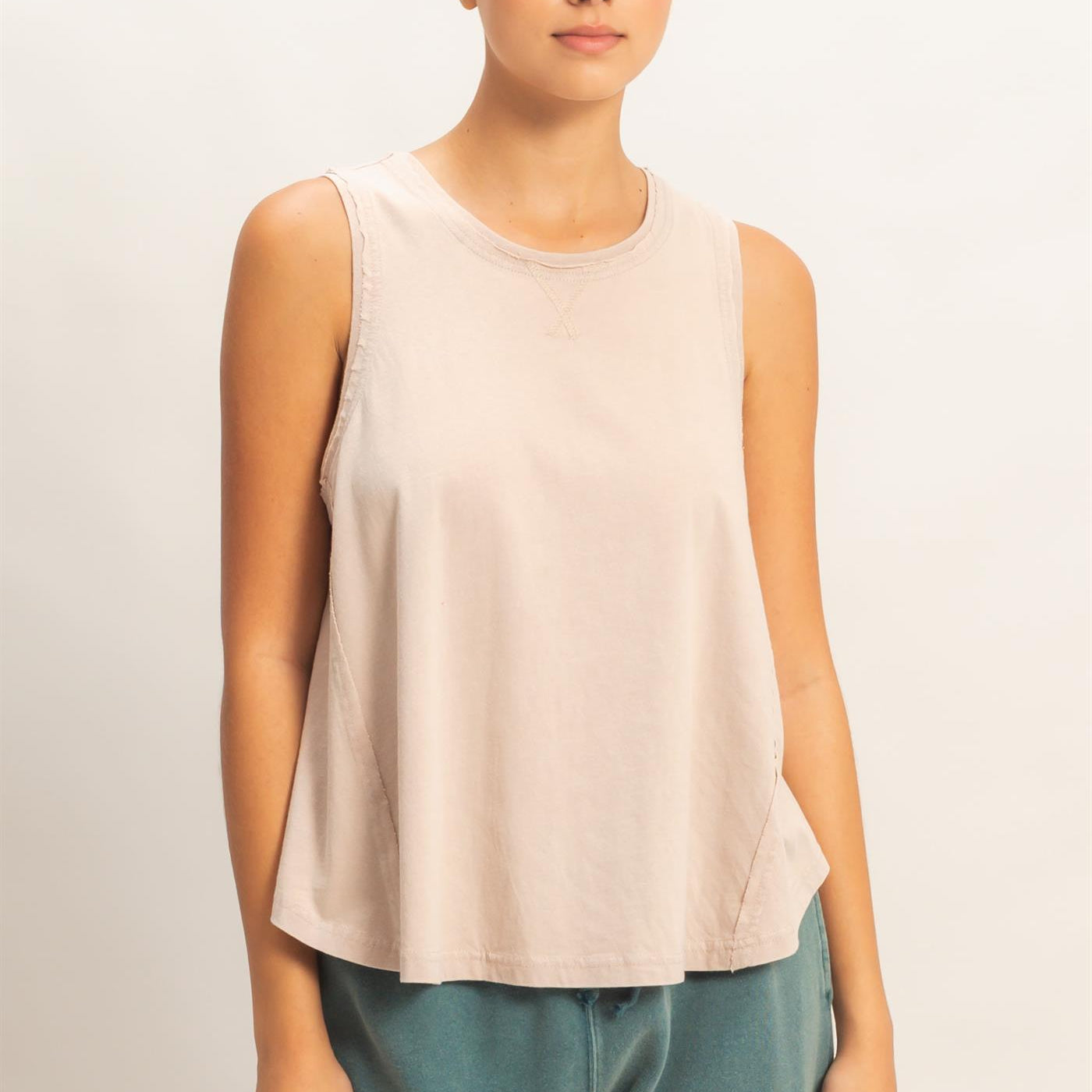 Wholesale Raw Edge Details Sleeveless Washed Top Clothing Tops DZ26E278 TAUPE DOUBLE ZERO