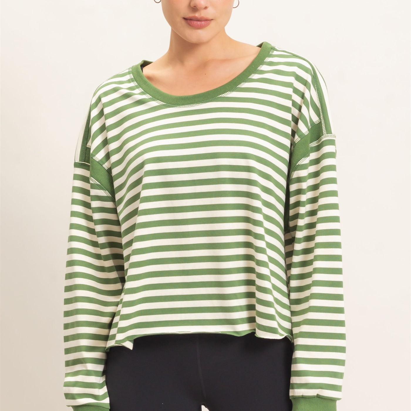 Wholesale Striped Long Sleeve Top Clothing Tops HF26C908-D GREEN HYFVE