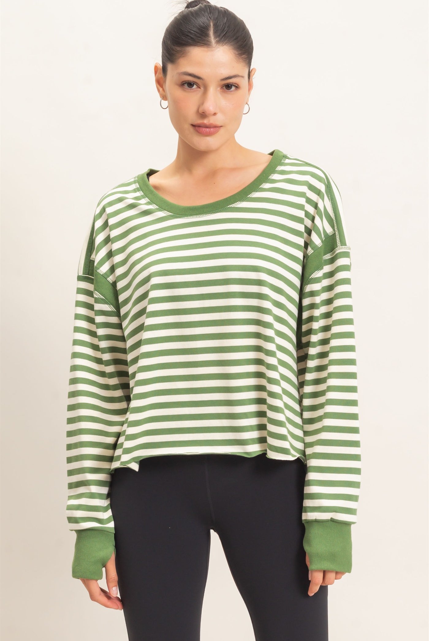 Wholesale Striped Long Sleeve Top Clothing Tops HF26C908-D GREEN HYFVE