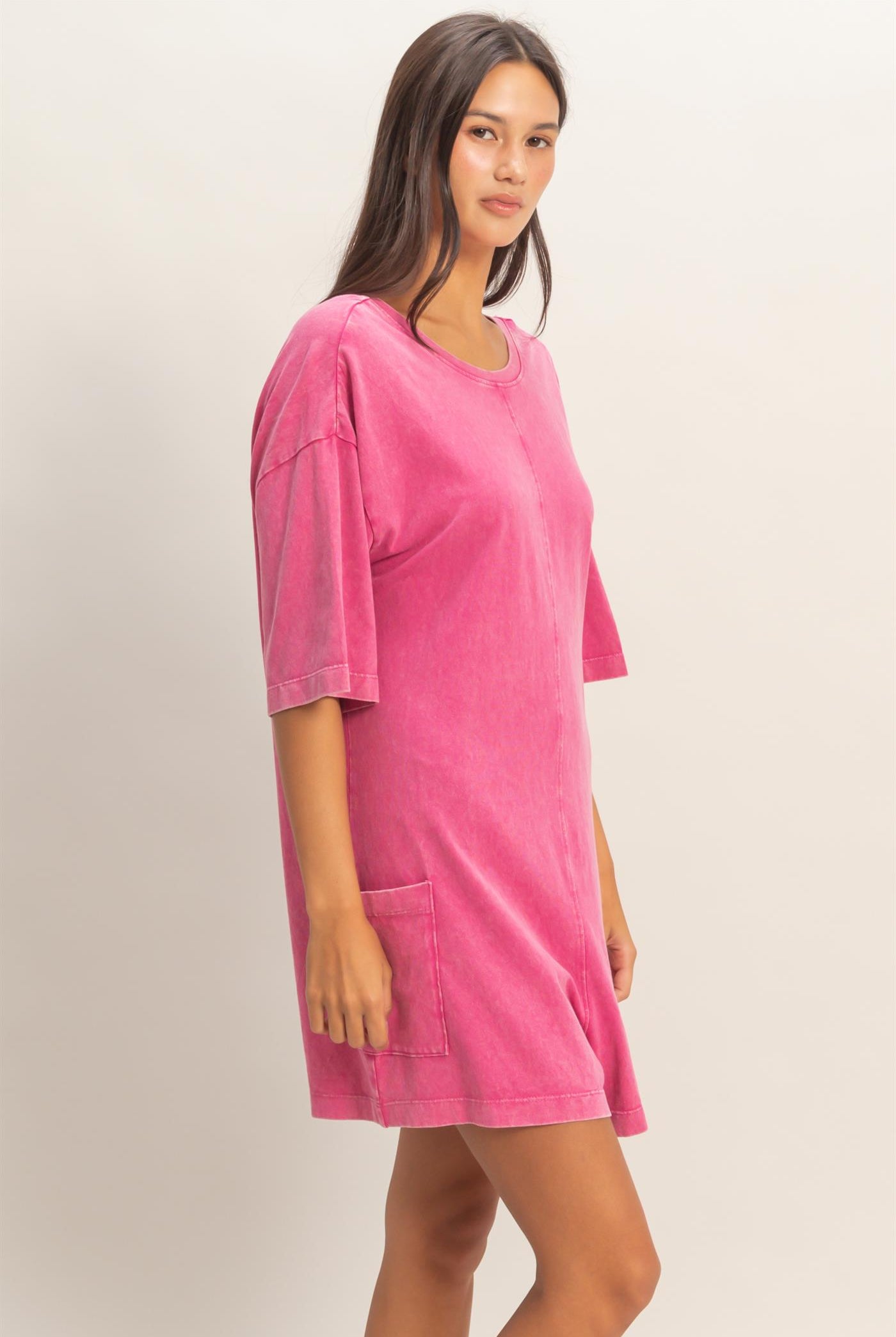 Wholesale Mineral Washed V-Back Romper Clothing DZ26A326 FUCHSIA HYFVE